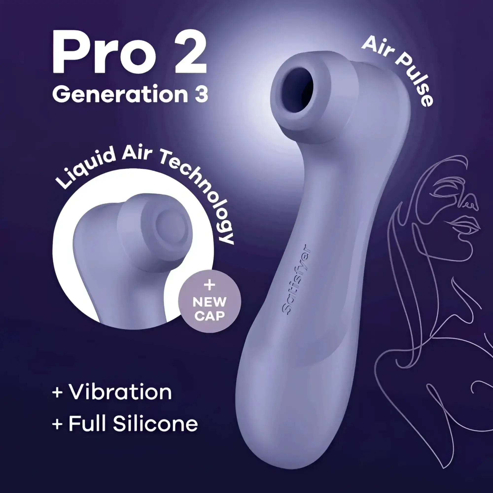 Satisfyer pro 2 gen 3 clitoral stimulator in lilac silicone with air pulse and liquid air technology