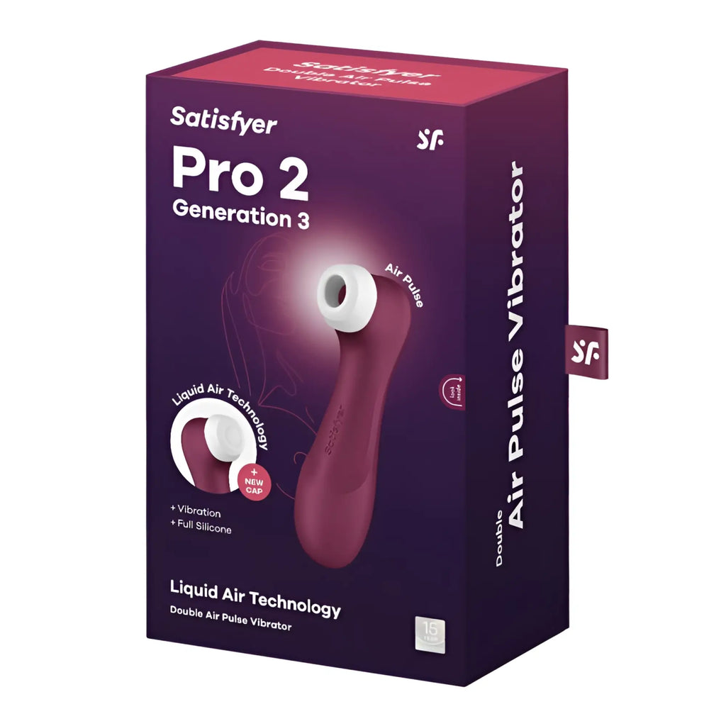 Satisfyer pro 2 gen 3 clitoral stimulator in matte burgundy with white silicone tip and double air pulse technology