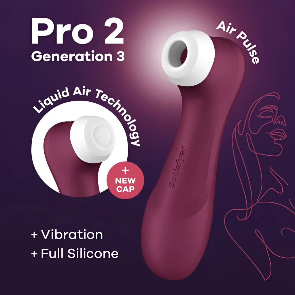 Maroon full silicone satisfyer pro 2 gen 3 clitoral stimulator with white air pulse cap for targeted pleasure