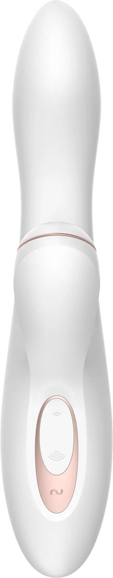 White and rose gold silicone vibrator with smooth ergonomic design for g-spot stimulation by satisfyer pro plus