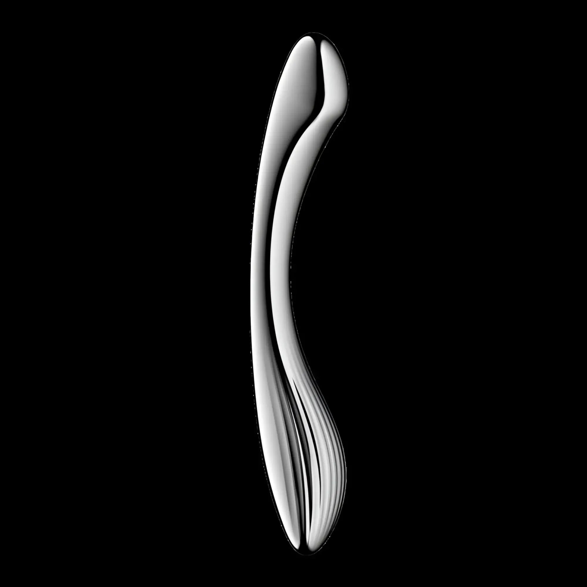 Satisfyer Pure Gravity 1 metal dildo in sleek silver with glossy finish and subtle vertical ridges along its length