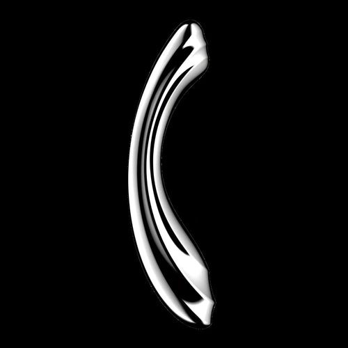 Satisfyer pure gravity 2 metal dildo sleek curved silver polished reflective abstract design metal toy