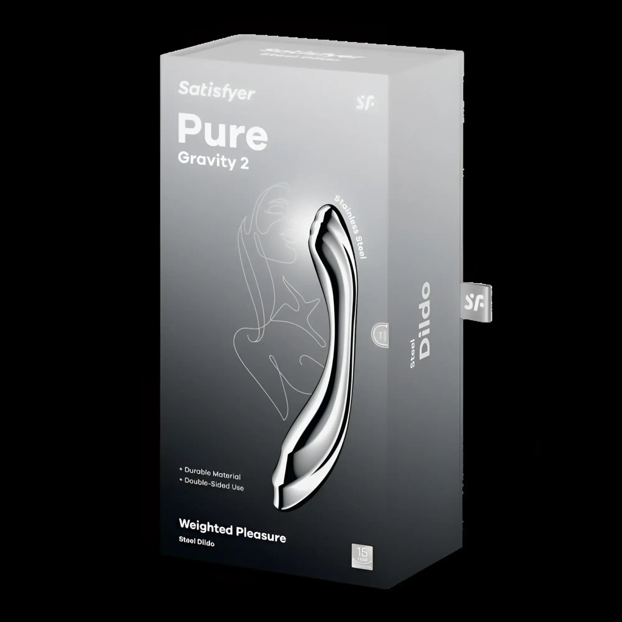 Satisfyer pure gravity 2 metal dildo in sleek reflective silver steel finish for enhanced pleasure use