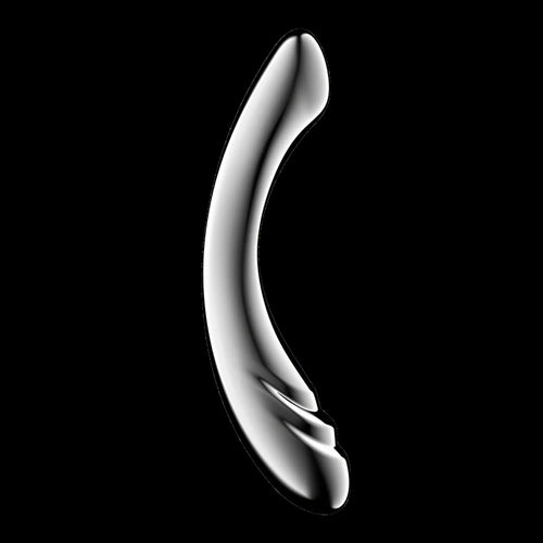 Satisfyer pure gravity 3 metal dildo sleek curved silver metallic with smooth reflective surface and subtle contours