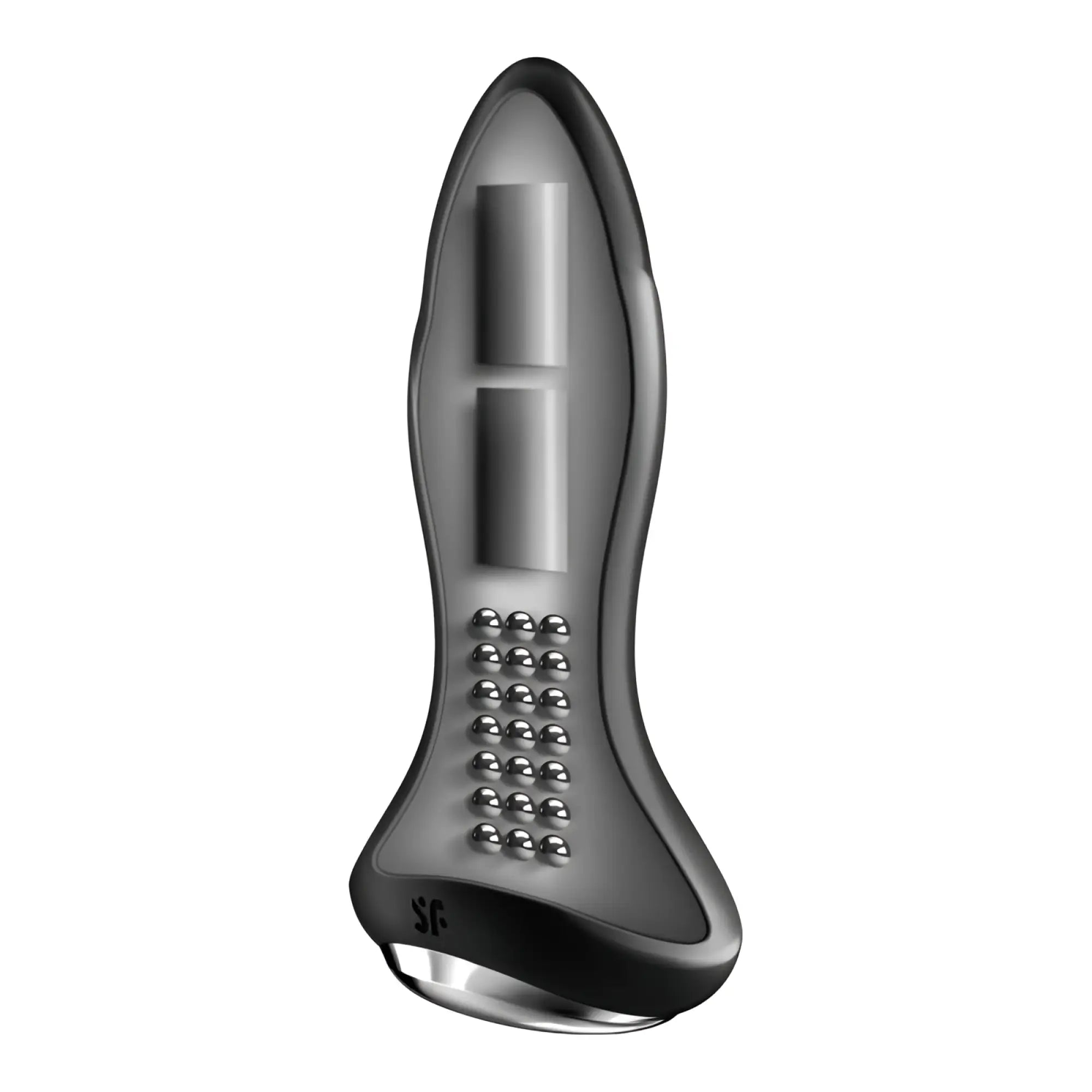 Satisfyer rotator plug 1+ black ergonomic black and silver silicone massager with metallic spheres for targeted stimulation