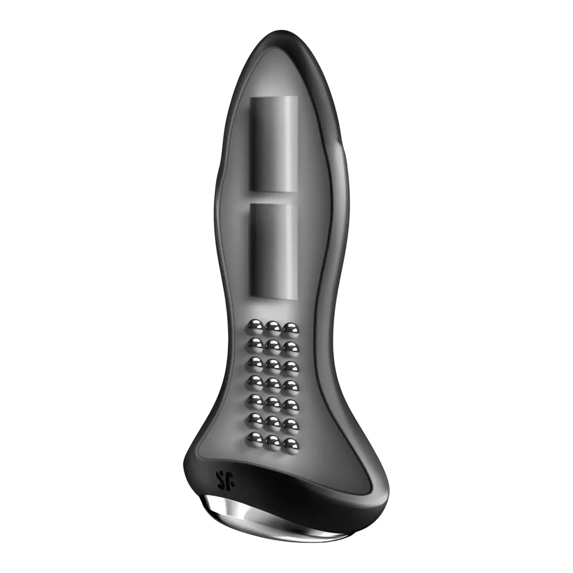 Satisfyer rotator plug 1+ black ergonomic black and silver silicone massager with metallic spheres for targeted stimulation