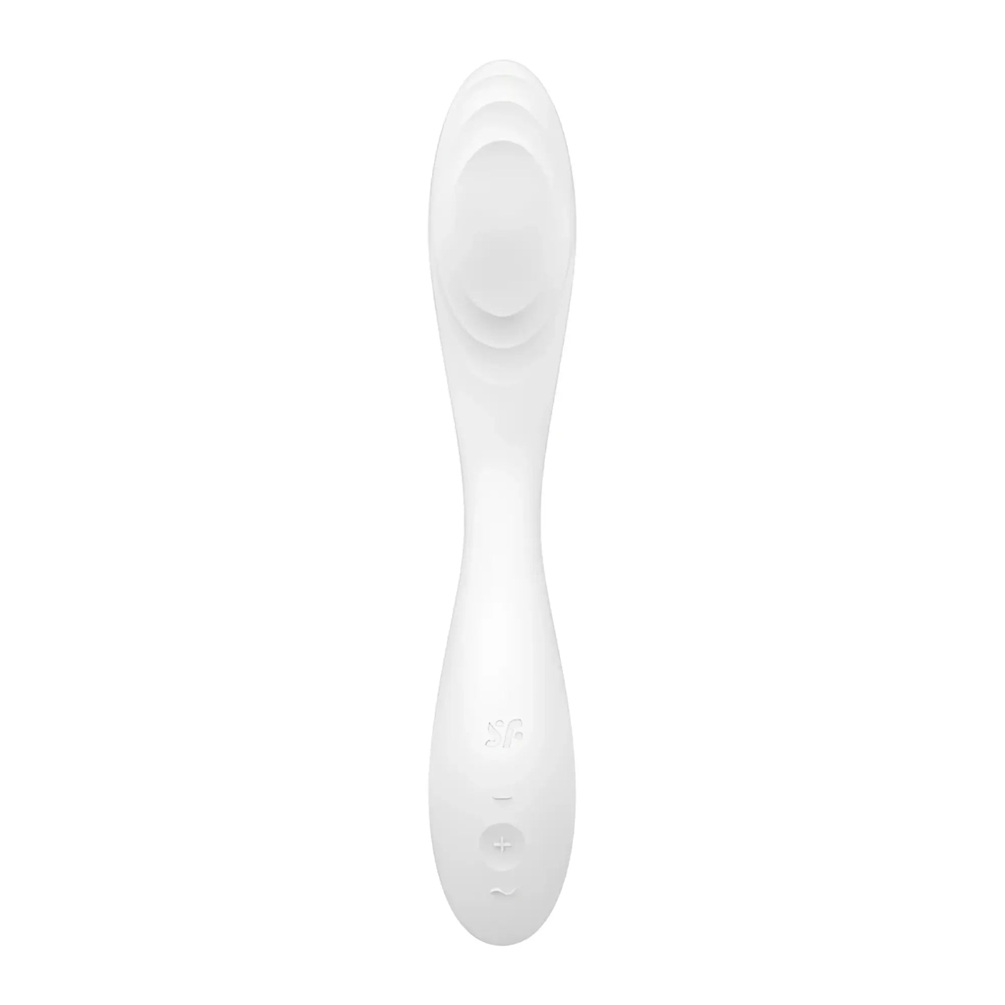 White silicone satisfyer rolling pleasure g spot vibrator with sleek ergonomic design and subtle handle branding
