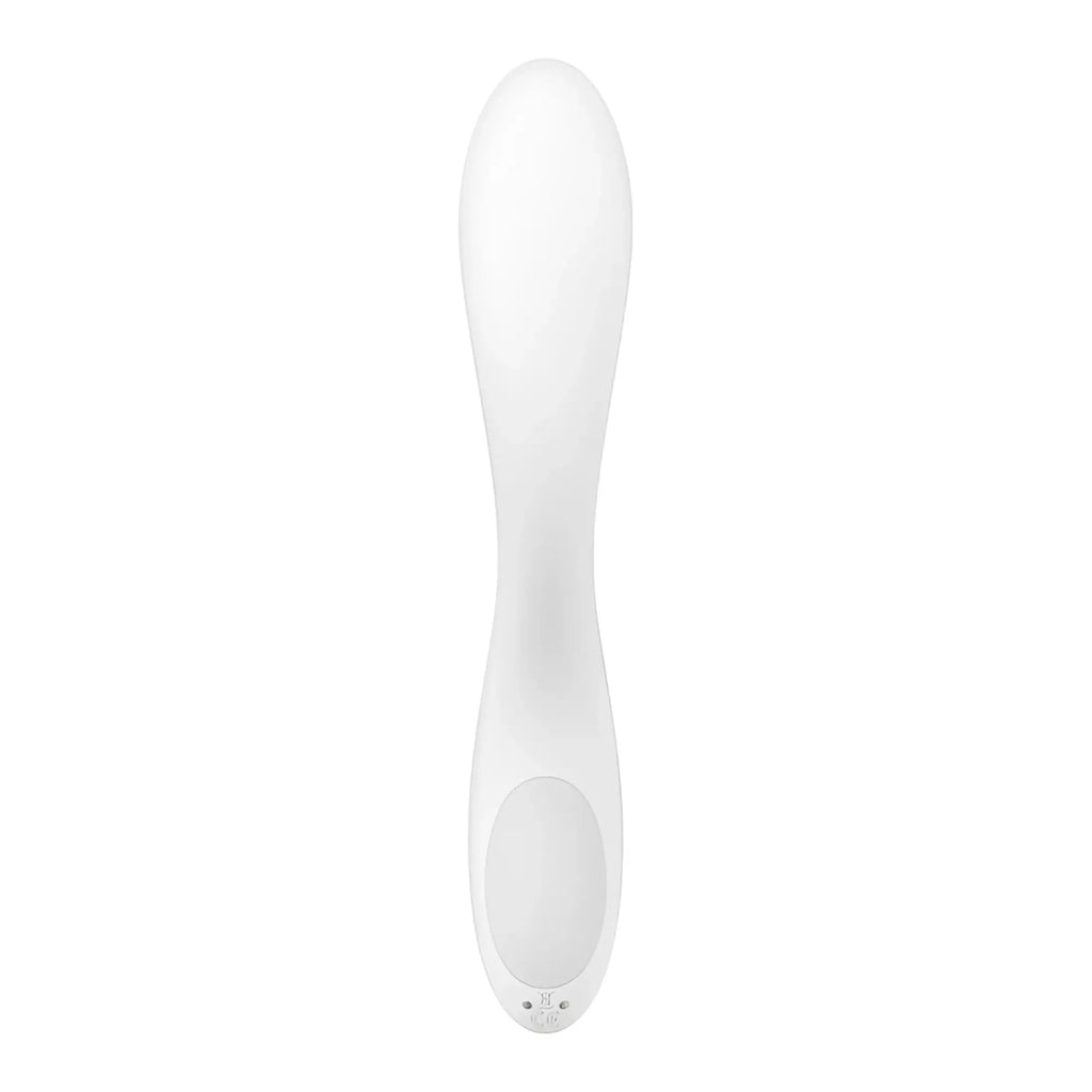 Satisfyer rolling pleasure g-spot vibrator white silicone wand with smooth ergonomic design and subtle oval button at base