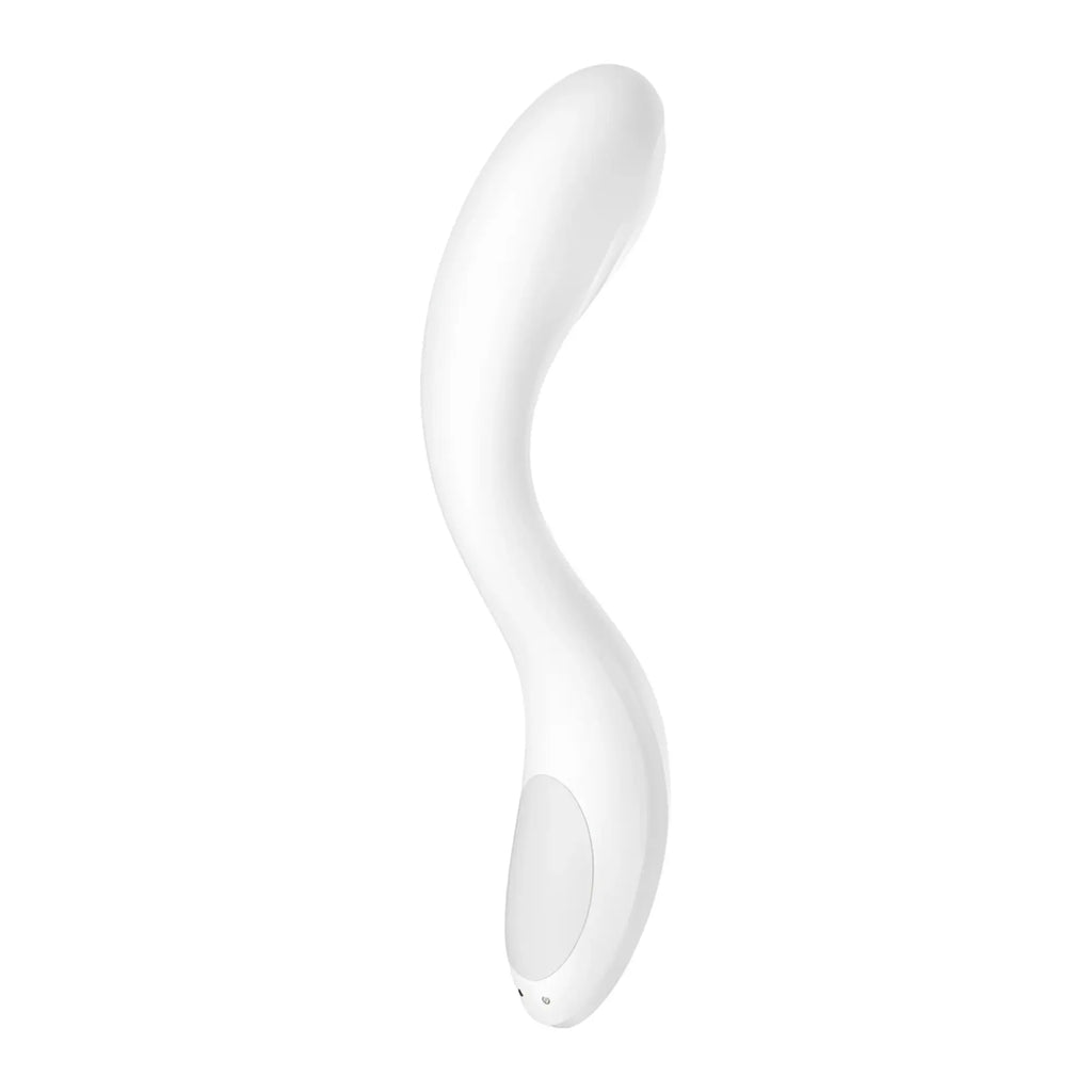 White sleekly curved silicone satisfies rrrolling pleasure g-spot vibrator with smooth glossy ergonomic design