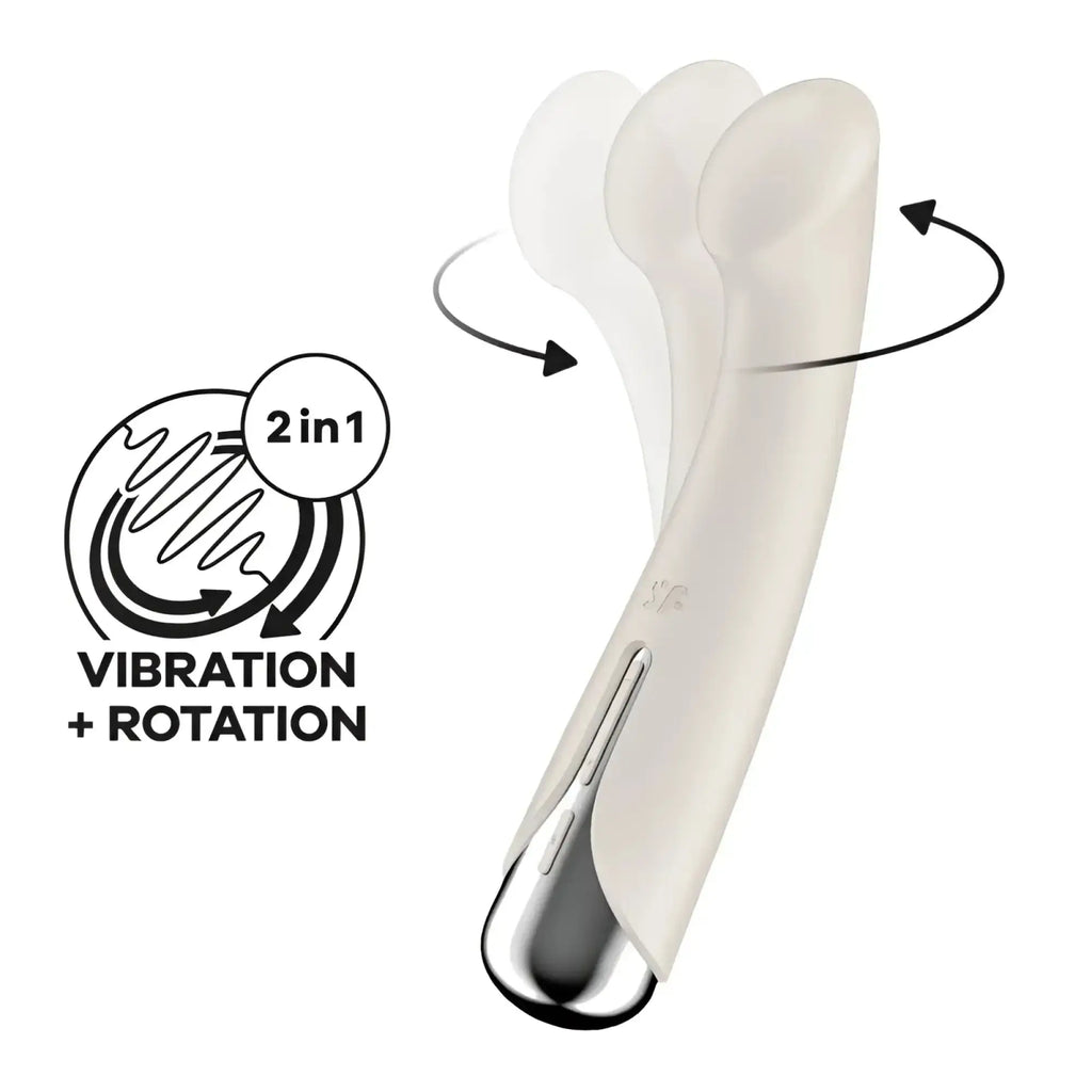 Cream-colored Satisfyer spinning G-spot 1 beige 2-in-1 vibratory and rotating pleasure device with metallic tip