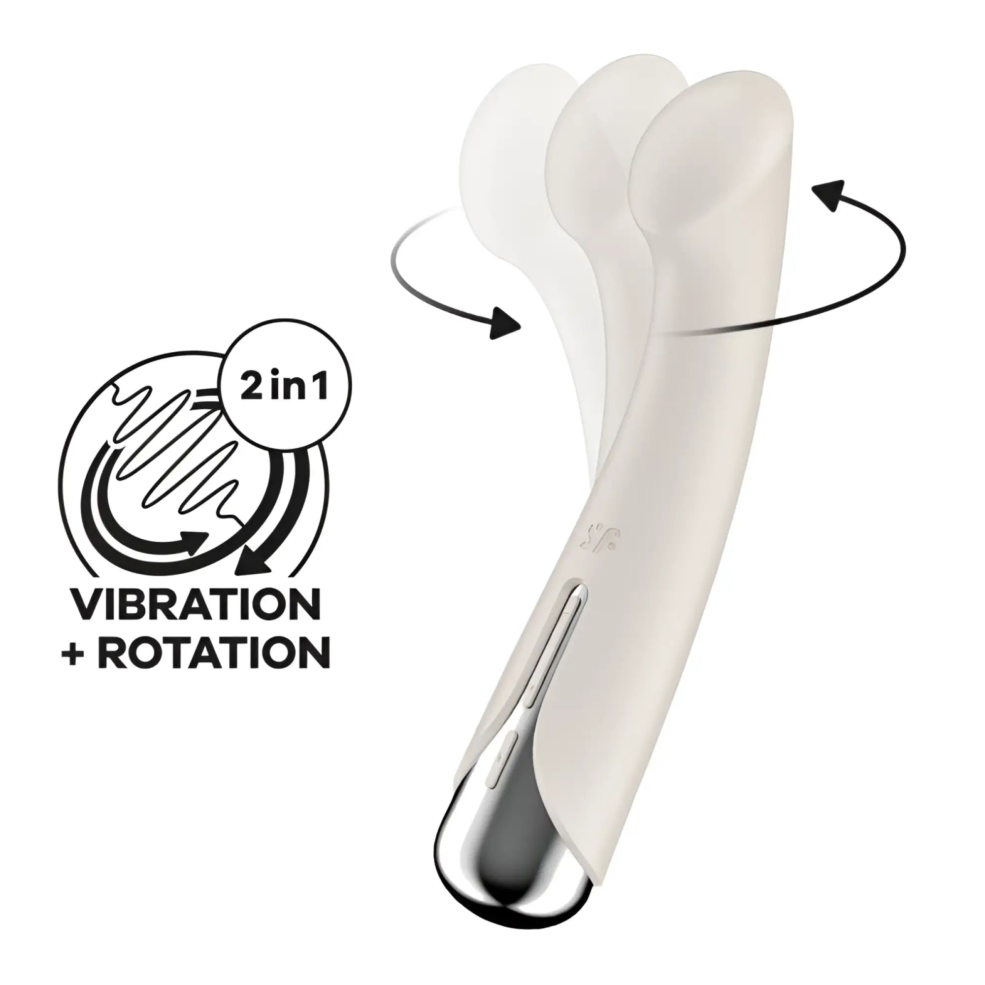 Cream-colored Satisfyer spinning G-spot 1 beige 2-in-1 vibratory and rotating pleasure device with metallic tip