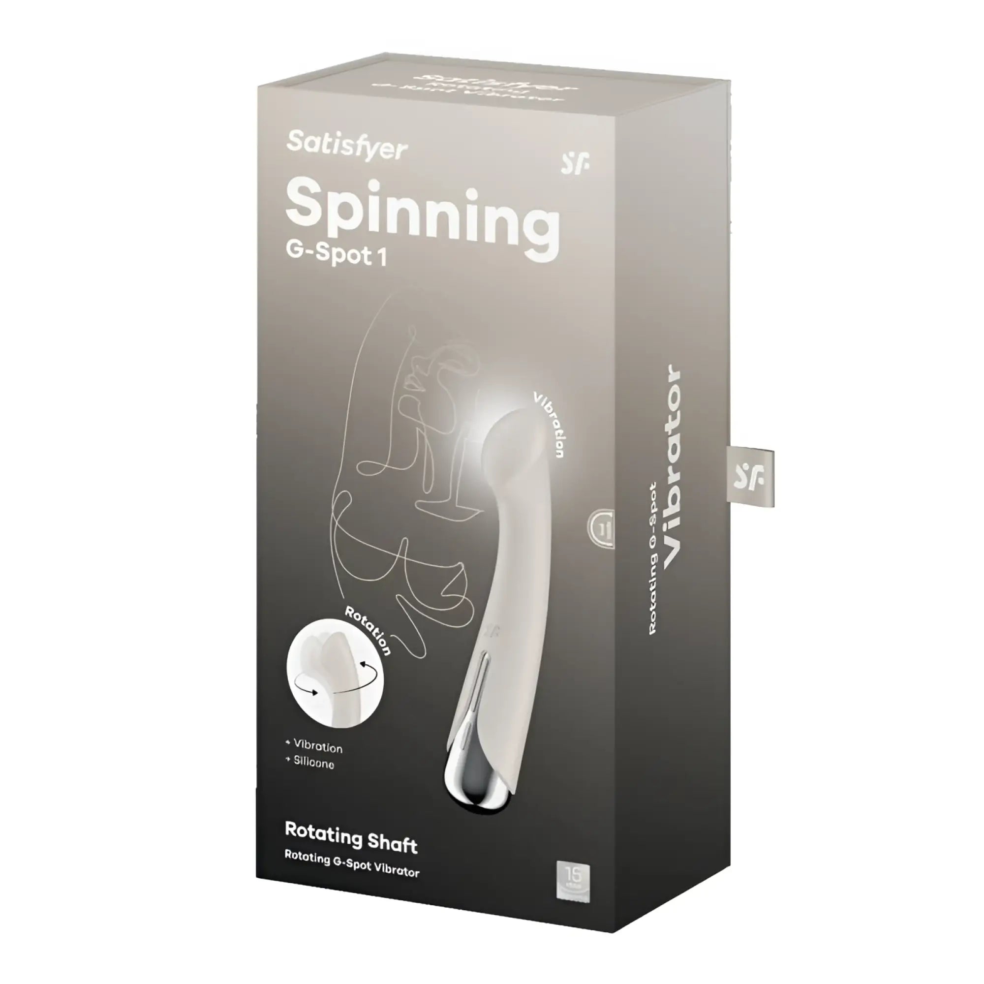 Satisfyer spinning g-spot 1 rotating shaft vibrator in beige with smooth silicone finish and sleek silver accents