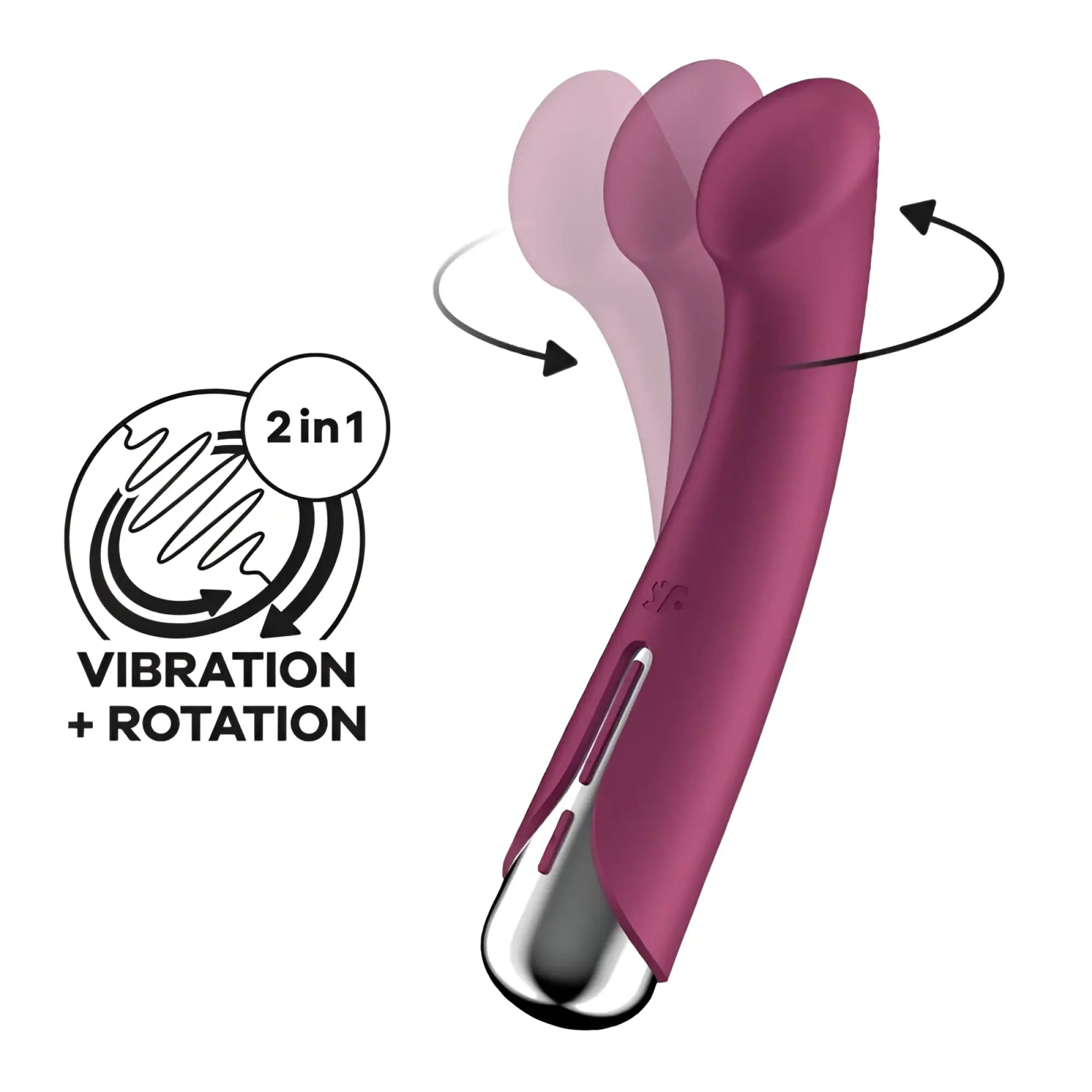 Satisfyer spinning G-spot 1 red adult toy in magenta with metallic silver base ergonomically designed for vibration and rotation