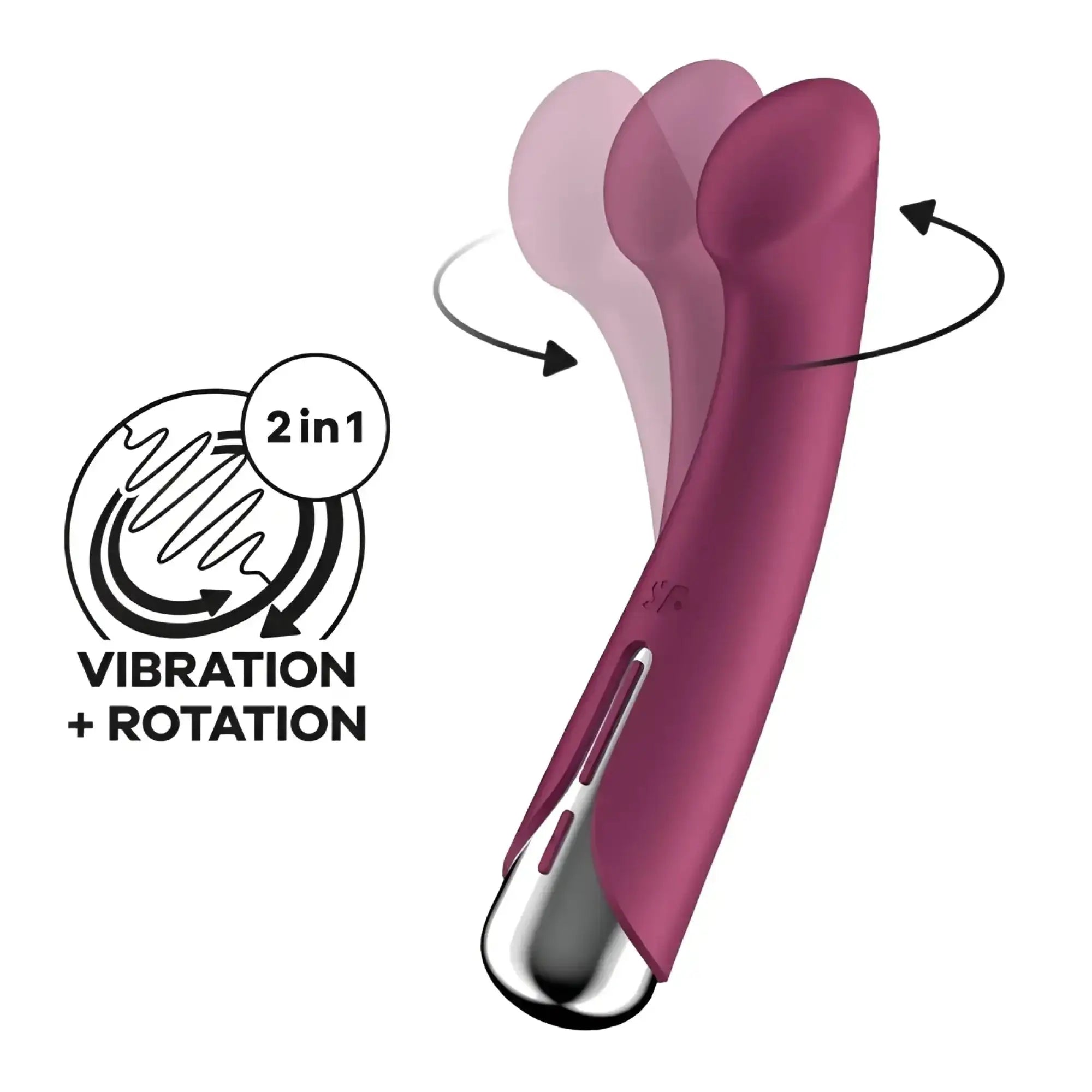 Satisfyer spinning G-spot 1 red adult toy in magenta with metallic silver base ergonomically designed for vibration