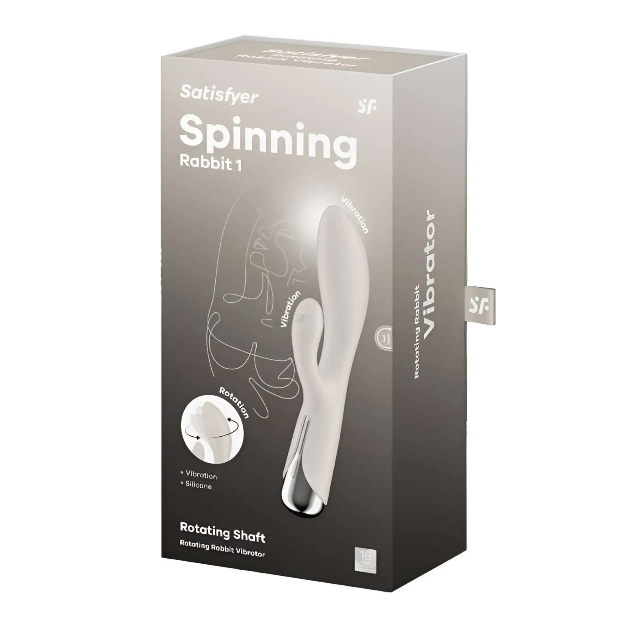 Satisfyer spinning rabbit 1 rotating rabbit vibrator in sleek white silicone with metallic silver base for intimate use