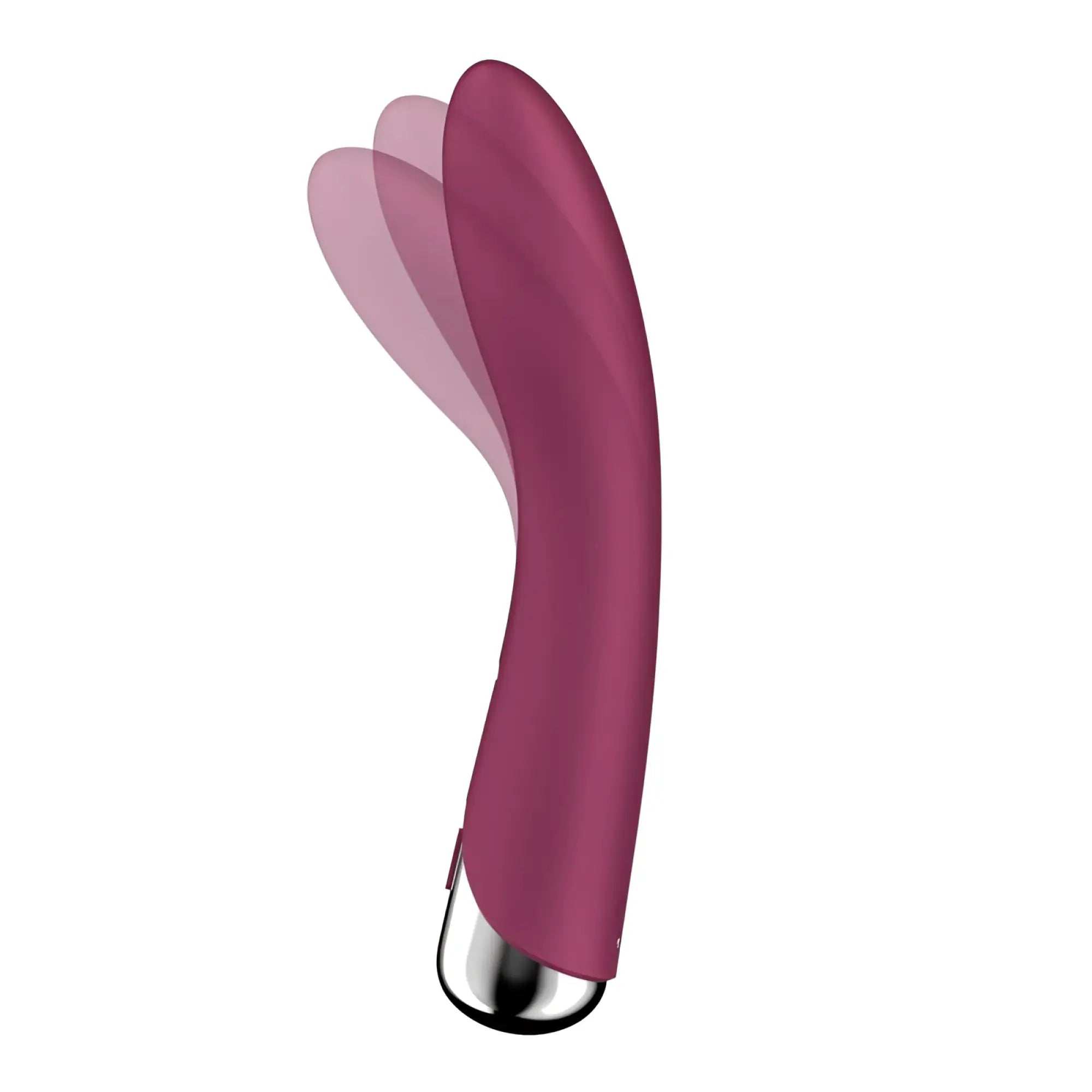 Satisfyer spinning vibe 1 red sleek matte burgundy silicone vibrator with polished chrome tip and subtle curved design
