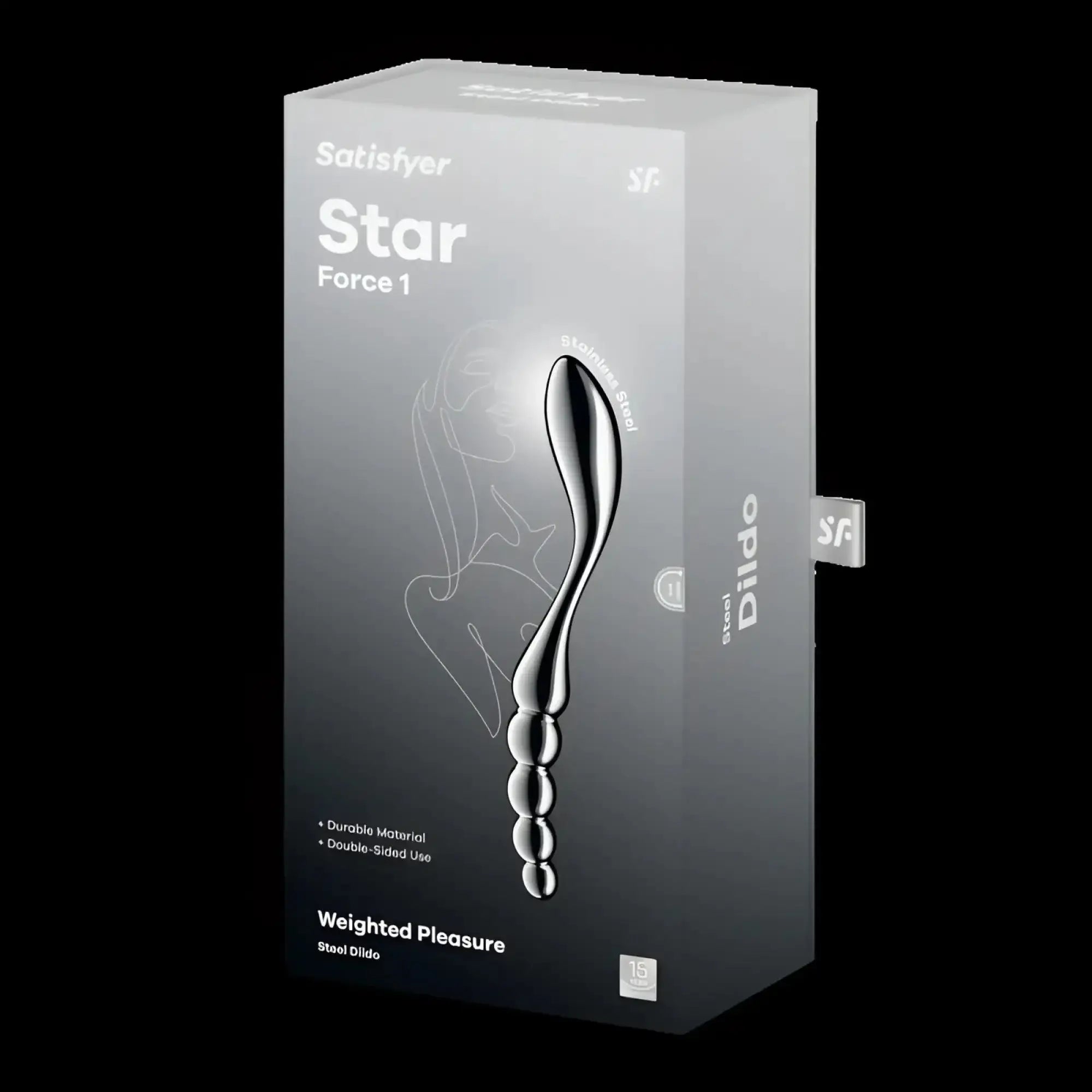 Silver metallic steel dildo with sleek tapered design and three rounded beads from satisfyer star force 1 metal dildo