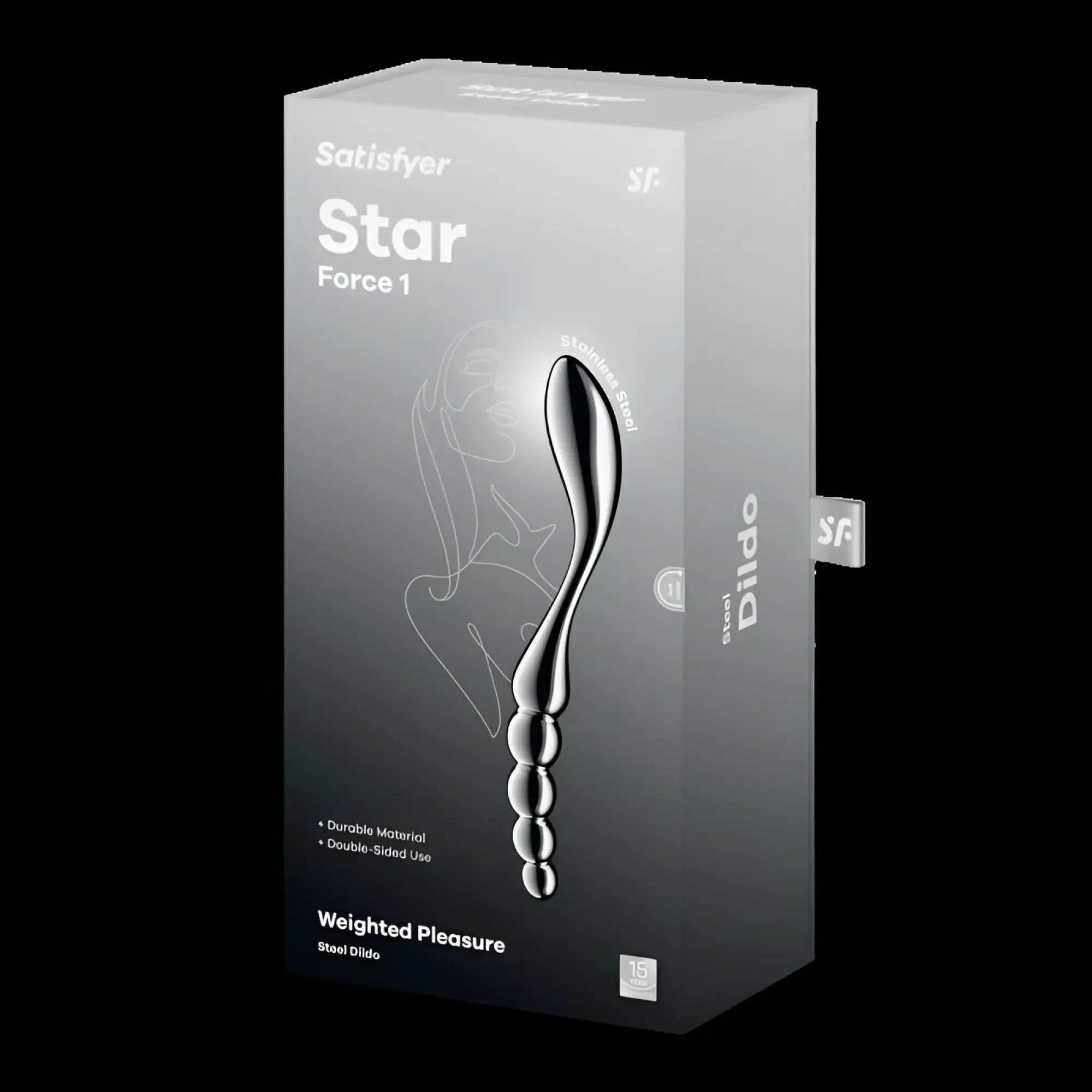 Silver metallic steel dildo with sleek tapered design and three rounded beads from satisfyer star force 1 metal dildo