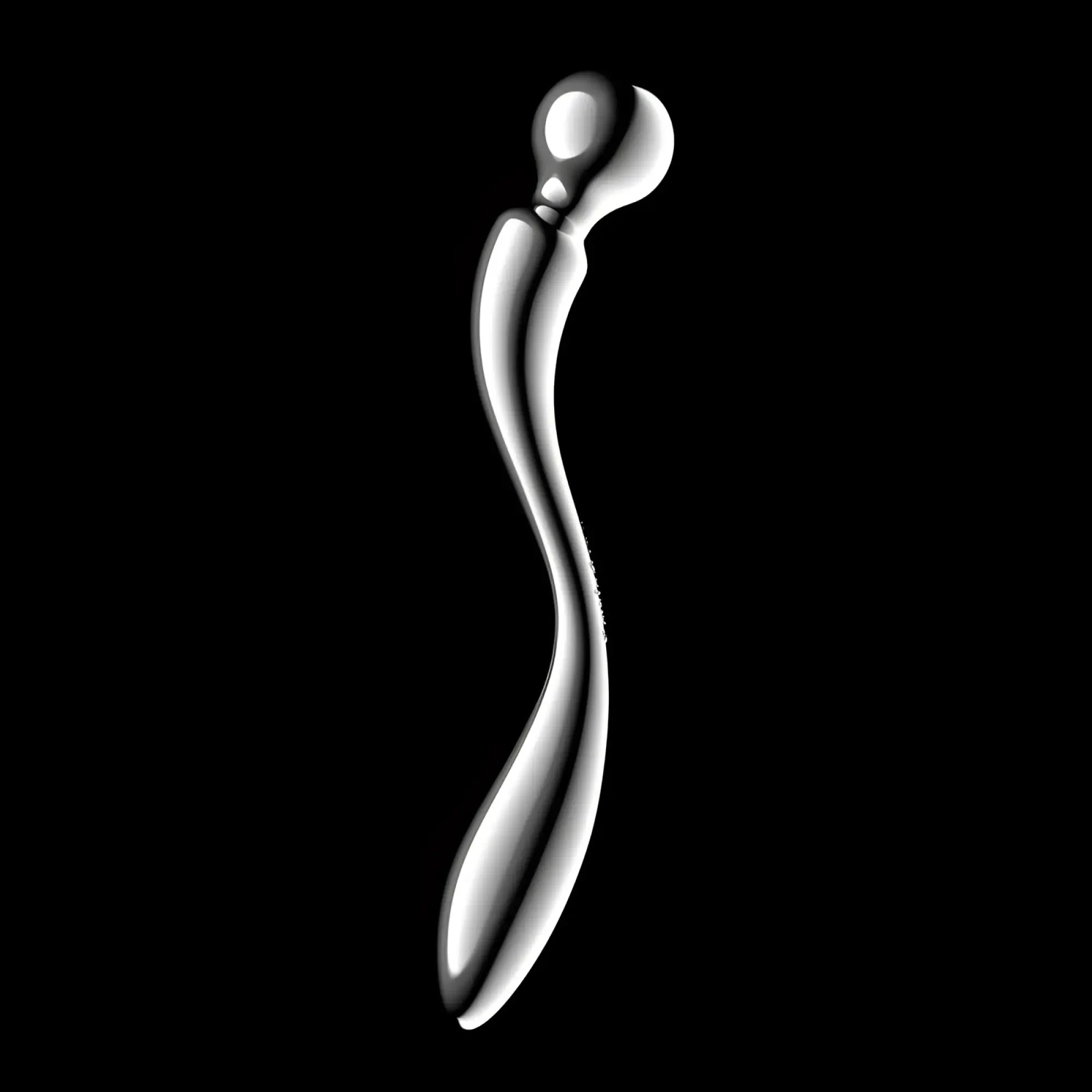 Silver curved massage wand with smooth polished metallic finish from satisfyer star force 2 metal dildo
