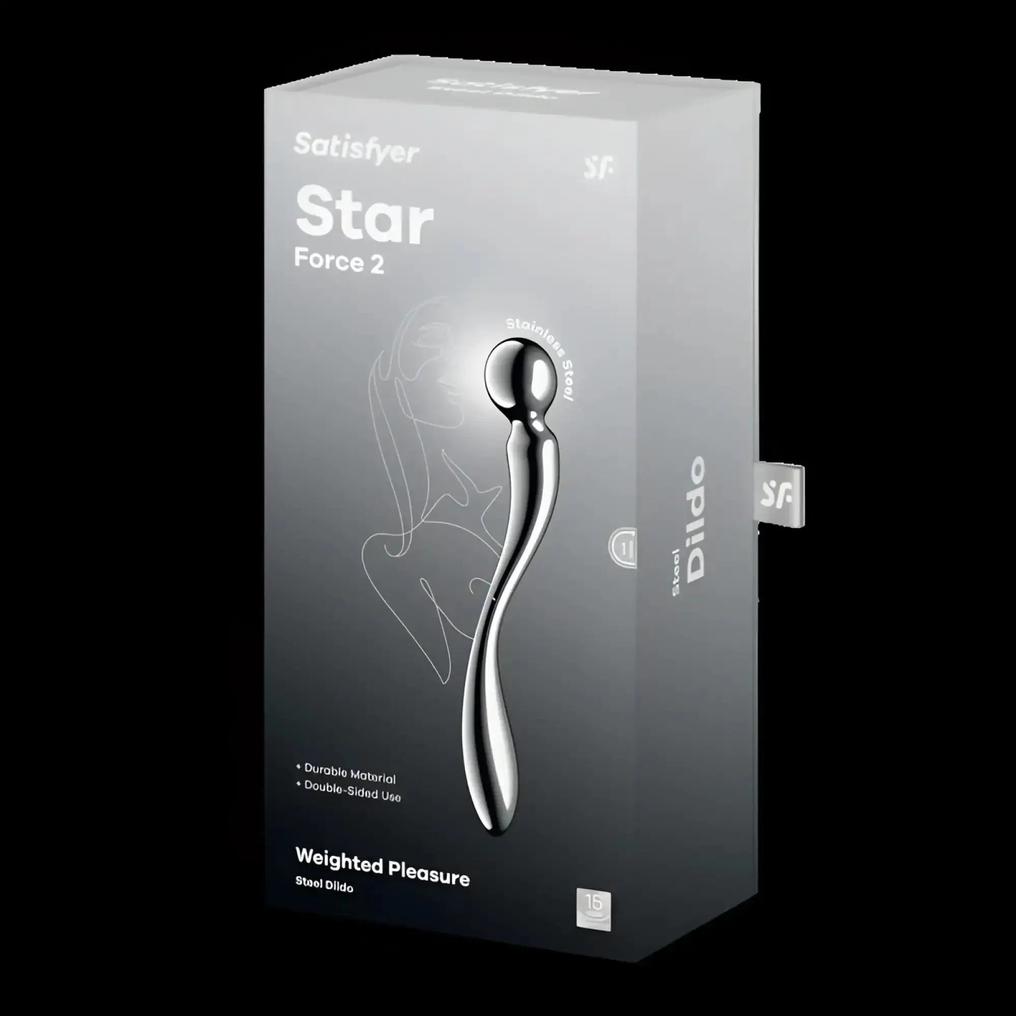 Silver stainless steel satisfyer star force 2 metal dildo with sleek curved design and weighted tip