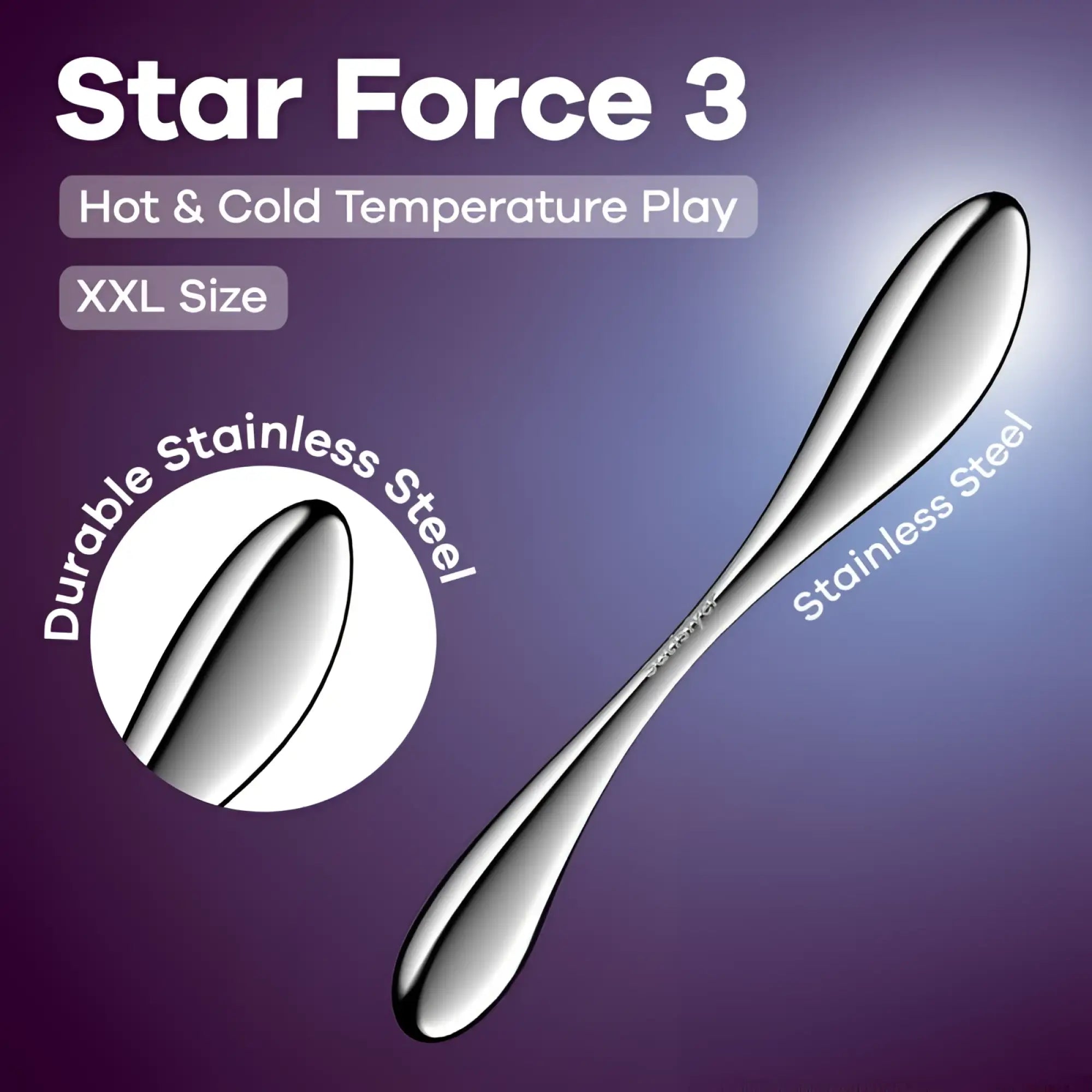 Satisfyer star force 3 metal dildo made of xxl stainless steel with sleek polished finish and ergonomic design