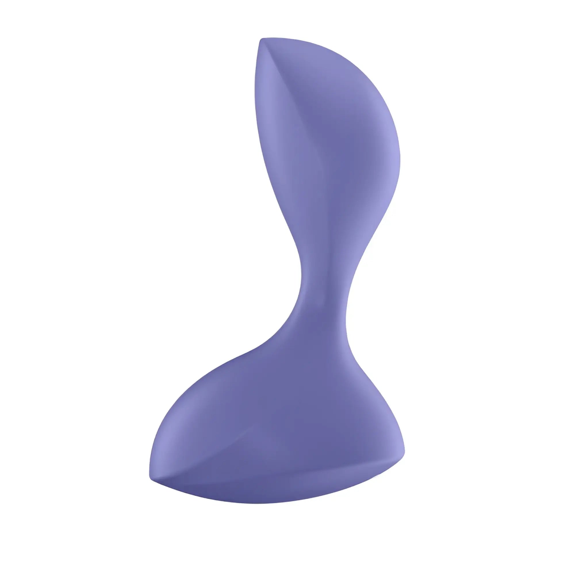 A sleek solid lavender silicone vibrating anal plug with a smooth glossy finish and an asymmetrical s-shaped design