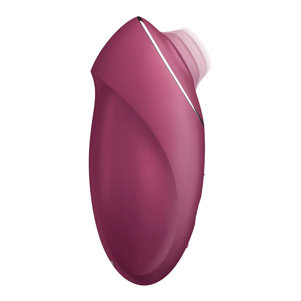 Satisfyer tap and climax 1 red matte burgundy silicone device with silver accent for intimate pleasure use