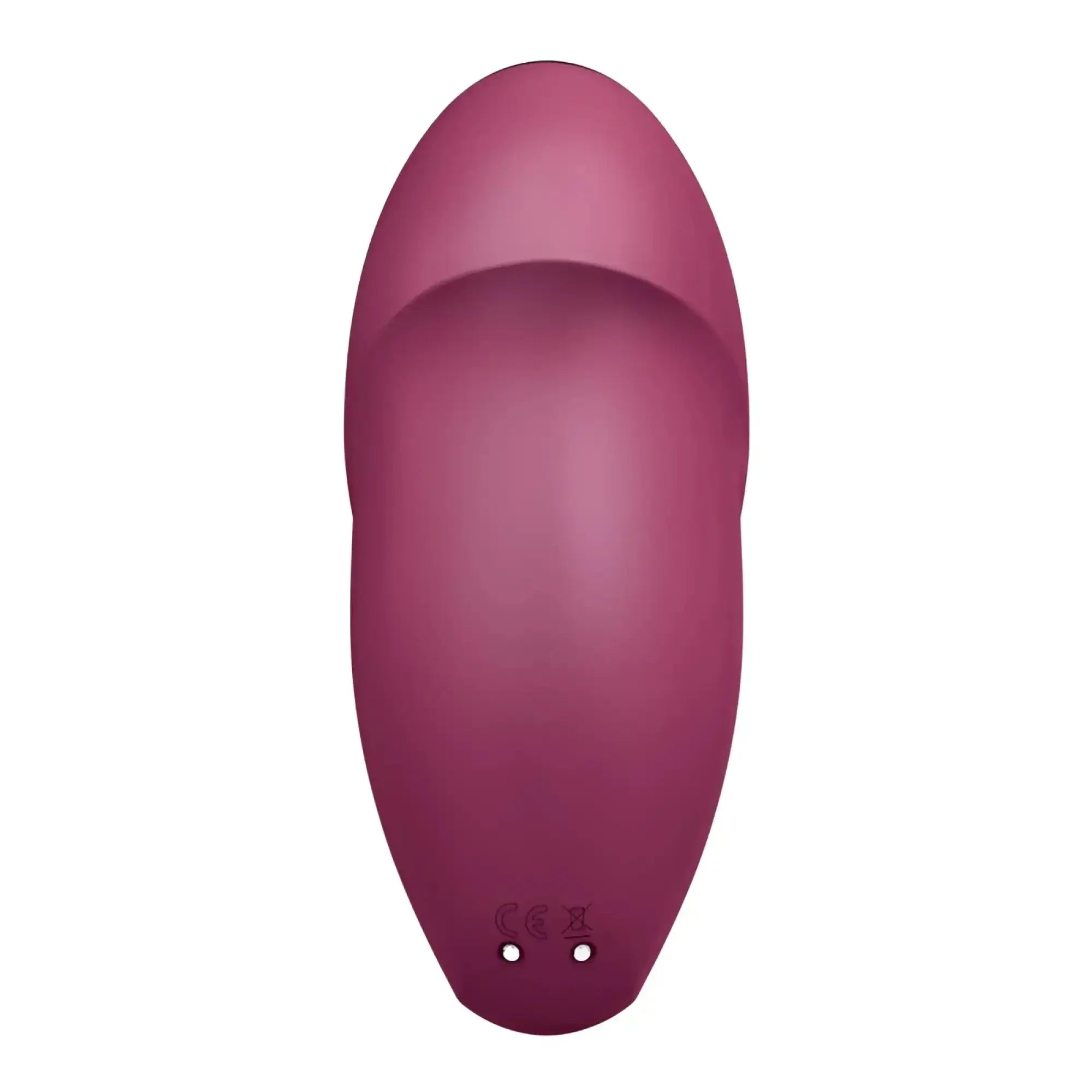 A sleek matte magenta Satisfyer Tap and Climax 1 adult toy with smooth ergonomic design and subtle base branding