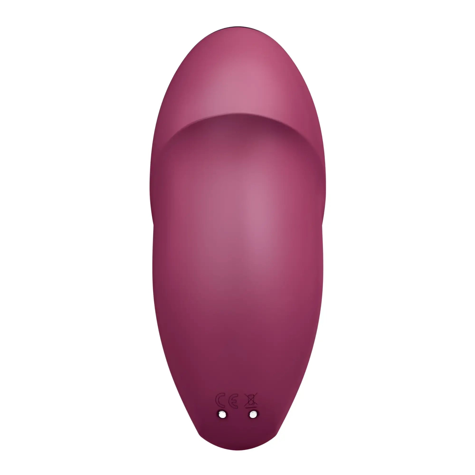 A sleek matte magenta Satisfyer Tap and Climax 1 adult toy with smooth ergonomic design and subtle base branding