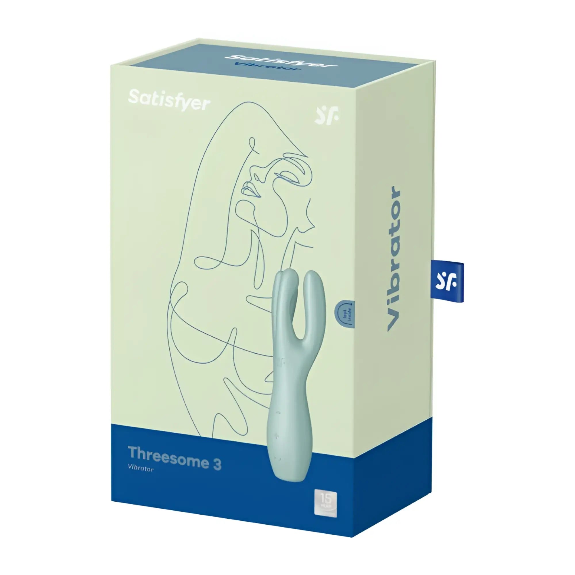 Satisfyer threesome 3 layon vibrator in sleek light blue silicone with a modern ergonomic design for versatile pleasure