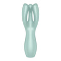 A sleek matte mint-green scalp massager with ergonomic design and three curved prongs by satisfyer threesome 3 layon vibrator mint