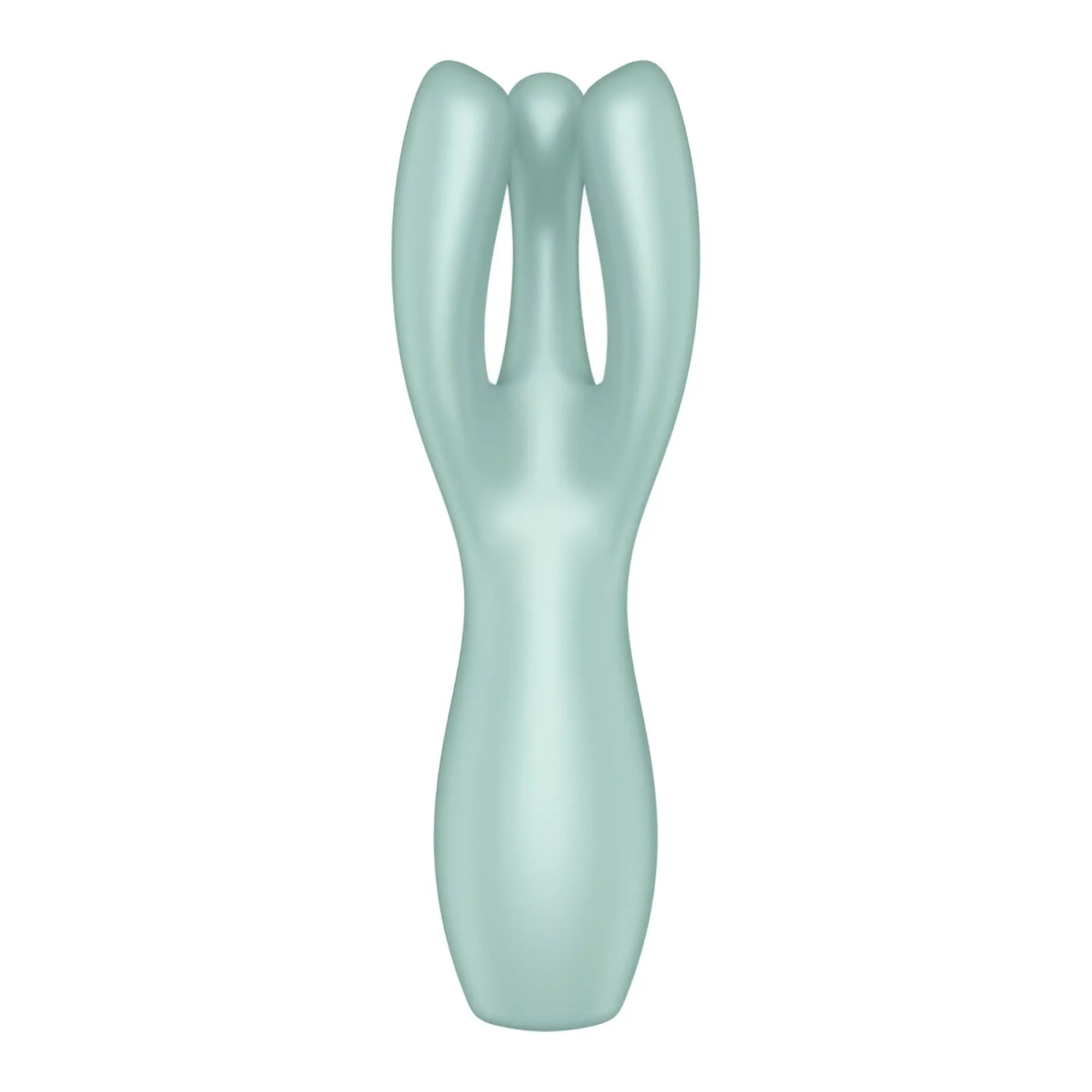 A sleek matte mint-green scalp massager with ergonomic design and three curved prongs by satisfyer threesome 3 layon vibrator mint