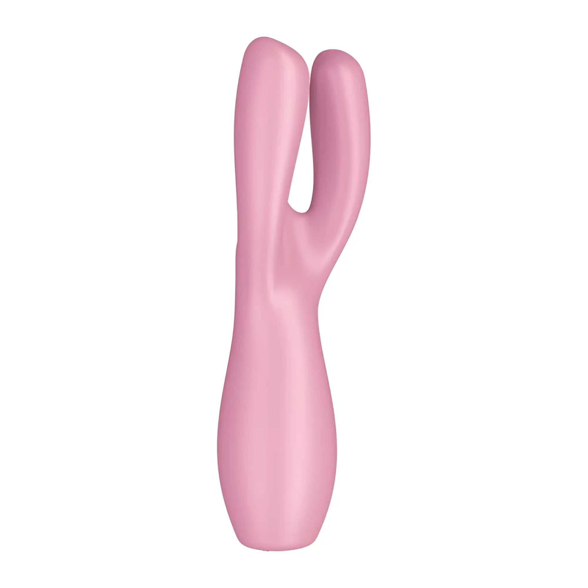 Pink silicone rabbit-shaped vibrator with smooth glossy finish from sastisfyer threesome 3 layon collection
