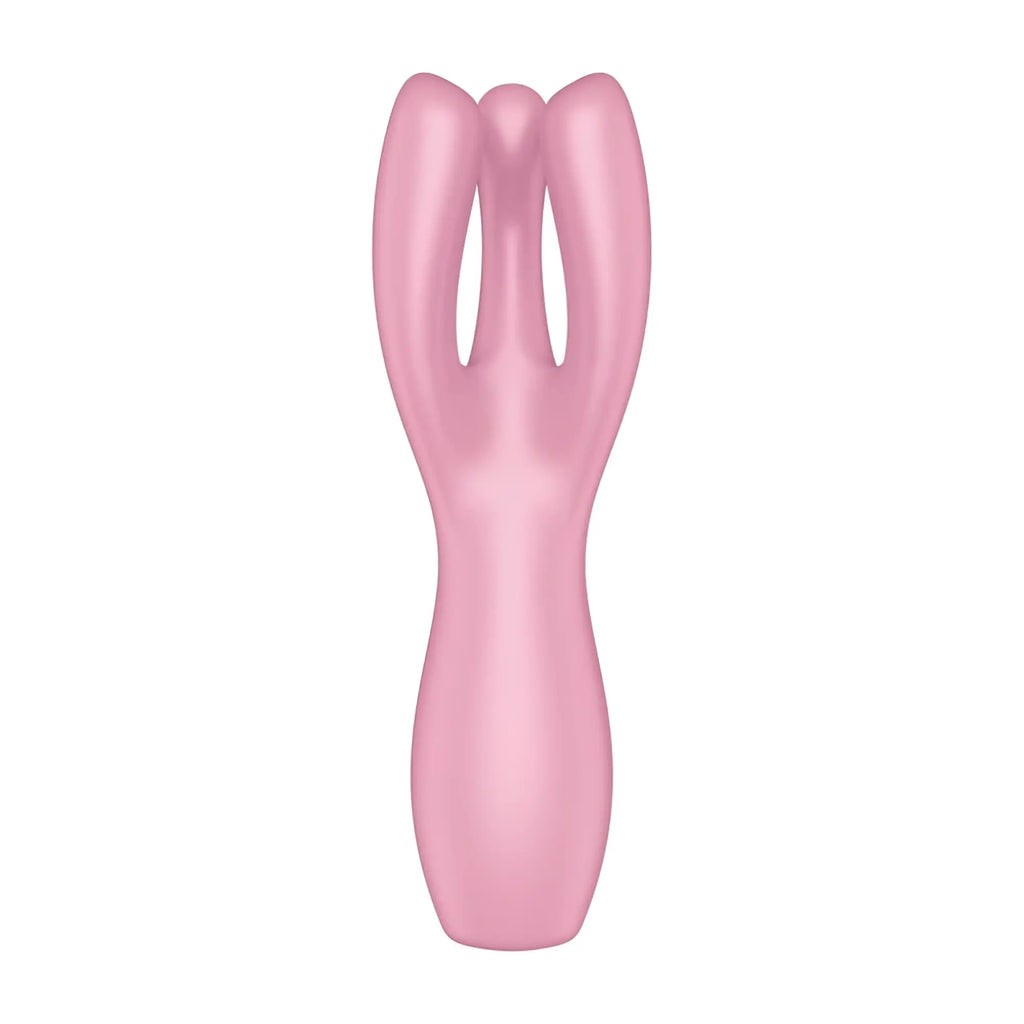 Pink silicone scalp massager with three rounded prongs designed for the satisfyer threesome 3 layon vibrator