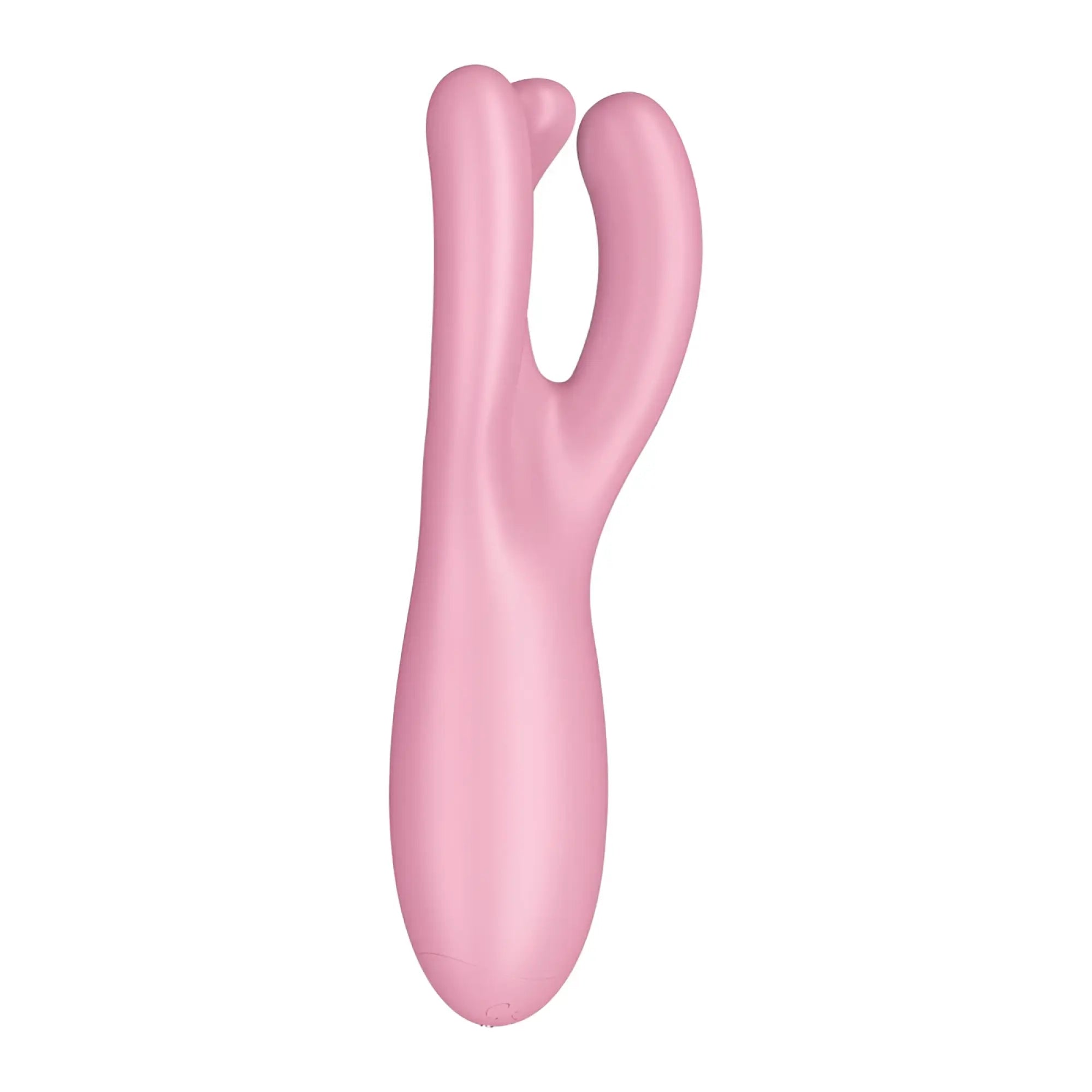 Pink silicone dual-headed vibrator with smooth ergonomic design from satisfyer threesome 4 connect app layon collection
