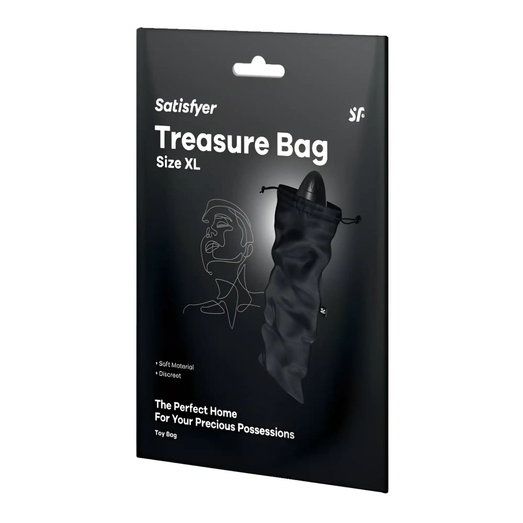 Black satisfyer treasure bag extra large made of soft material for discreet and stylish storage