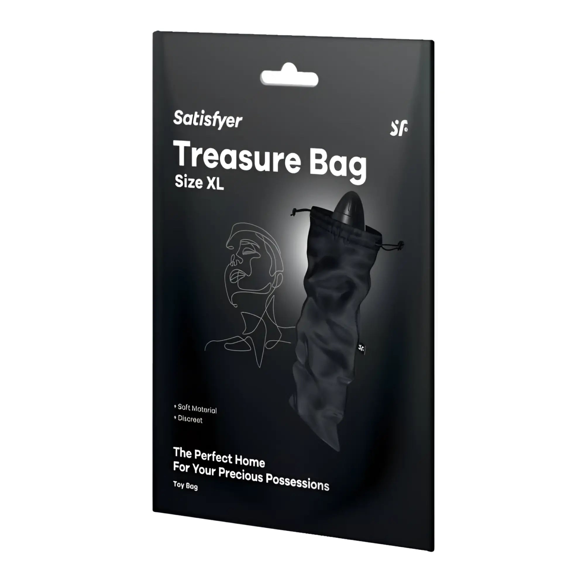 Black satisfyer treasure bag extra large made of soft material for discreet and stylish storage