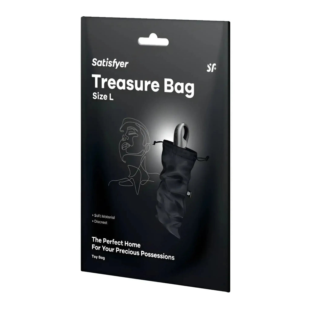 Black satisfyer treasure bag large made of soft material for discreet and stylish storage