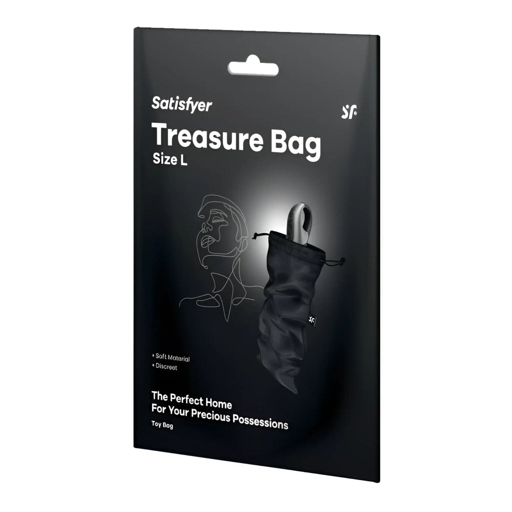 Black satisfyer treasure bag large made of soft material for discreet and stylish storage
