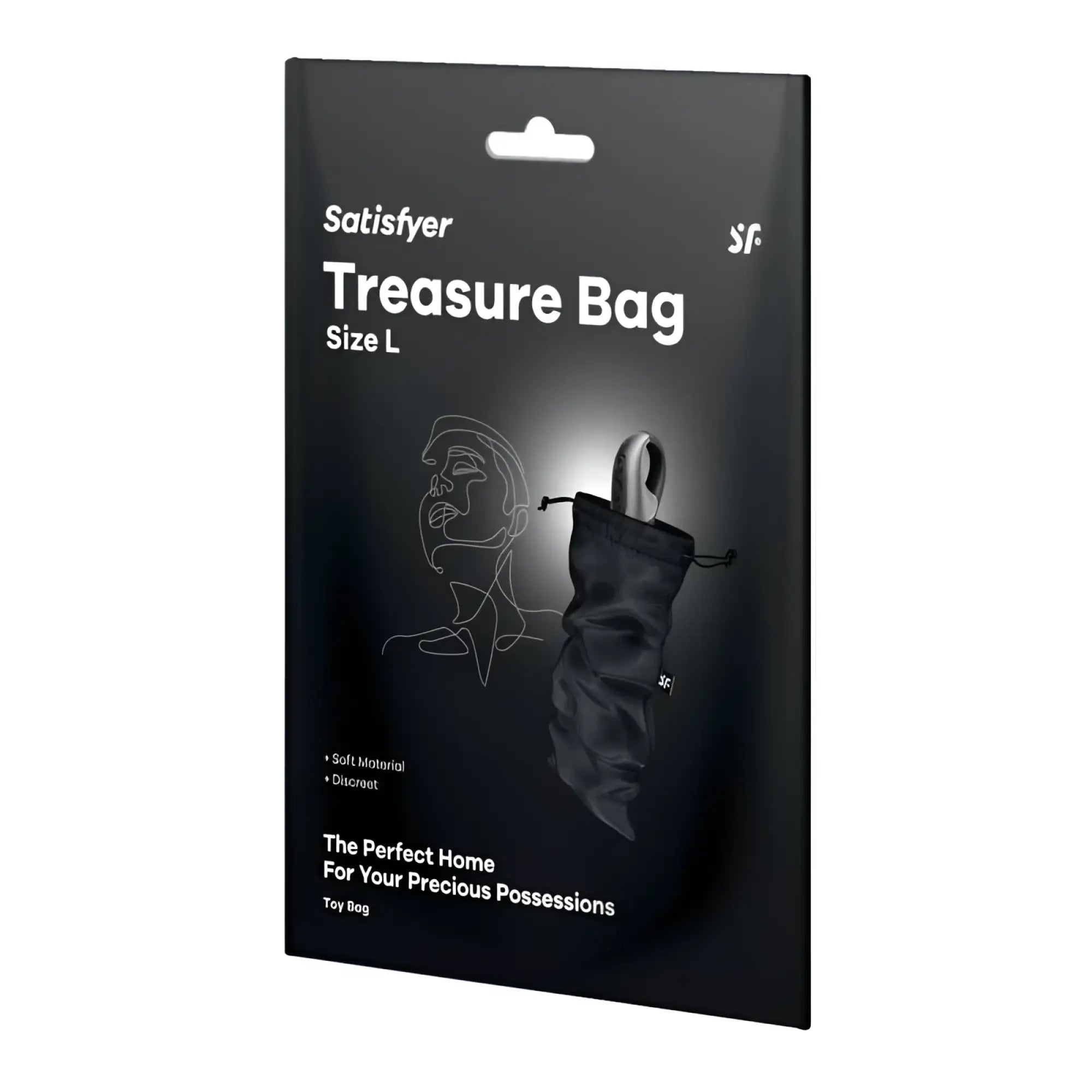 Black satisfyer treasure bag large made of soft material for discreet and stylish storage