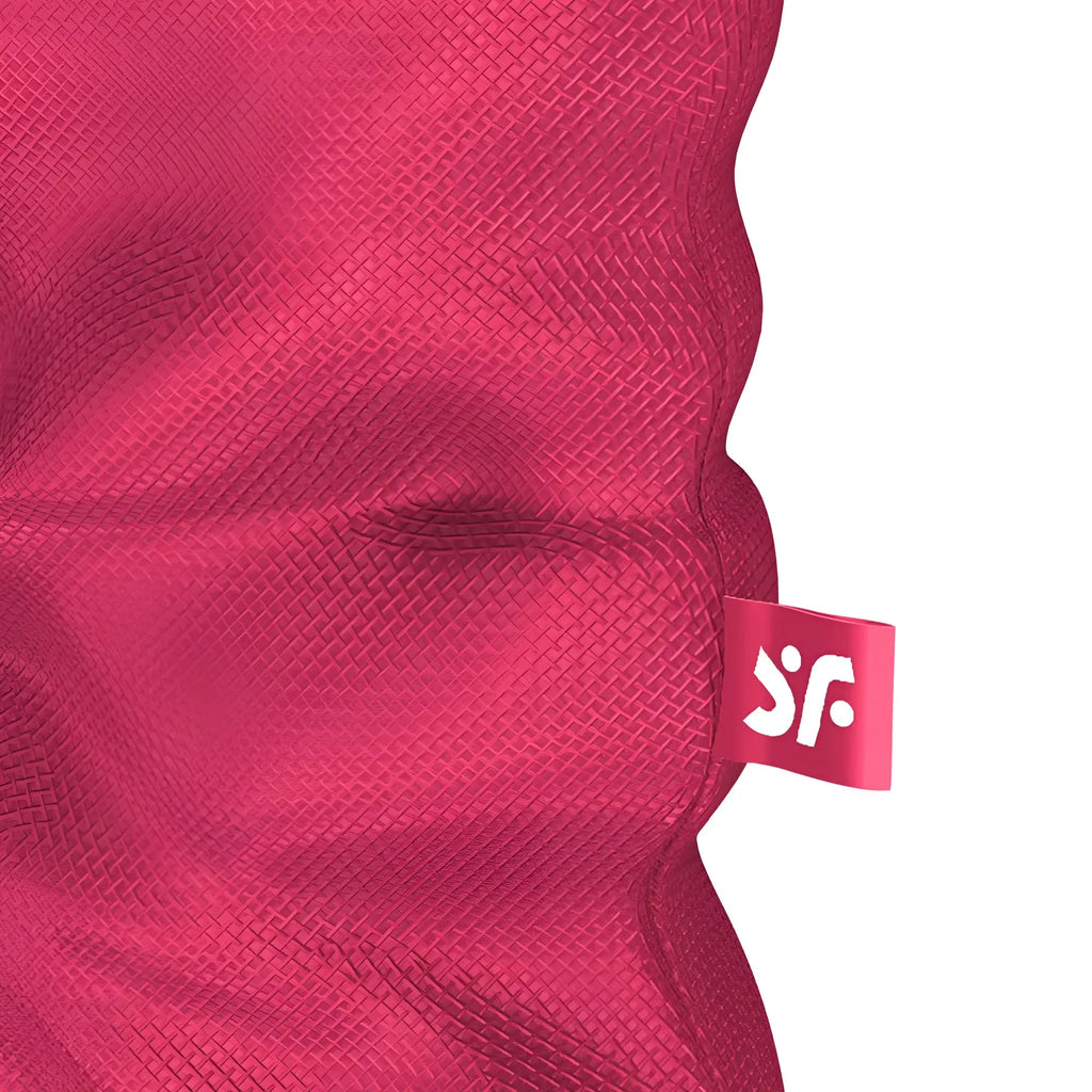 Satisfyer treasure bag pink extra large made of vibrant fuchsia woven fabric with subtle texture and matching brand tag