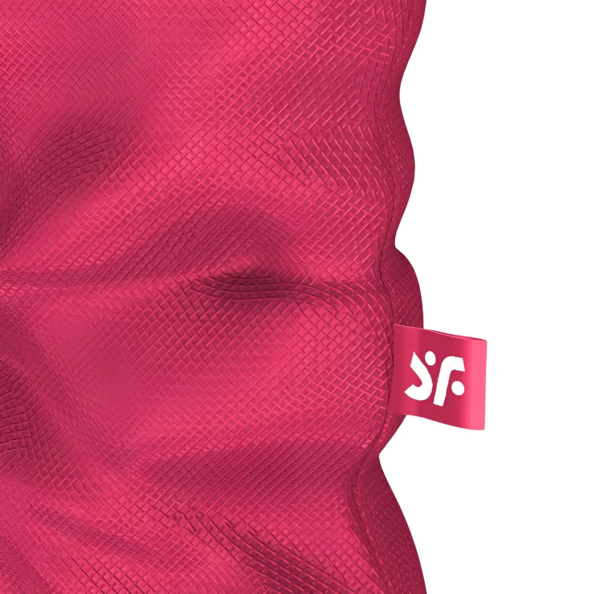 Vibrant fuchsia woven fabric of satisfyer treasure bag pink large with subtle texture and matching brand tag visible