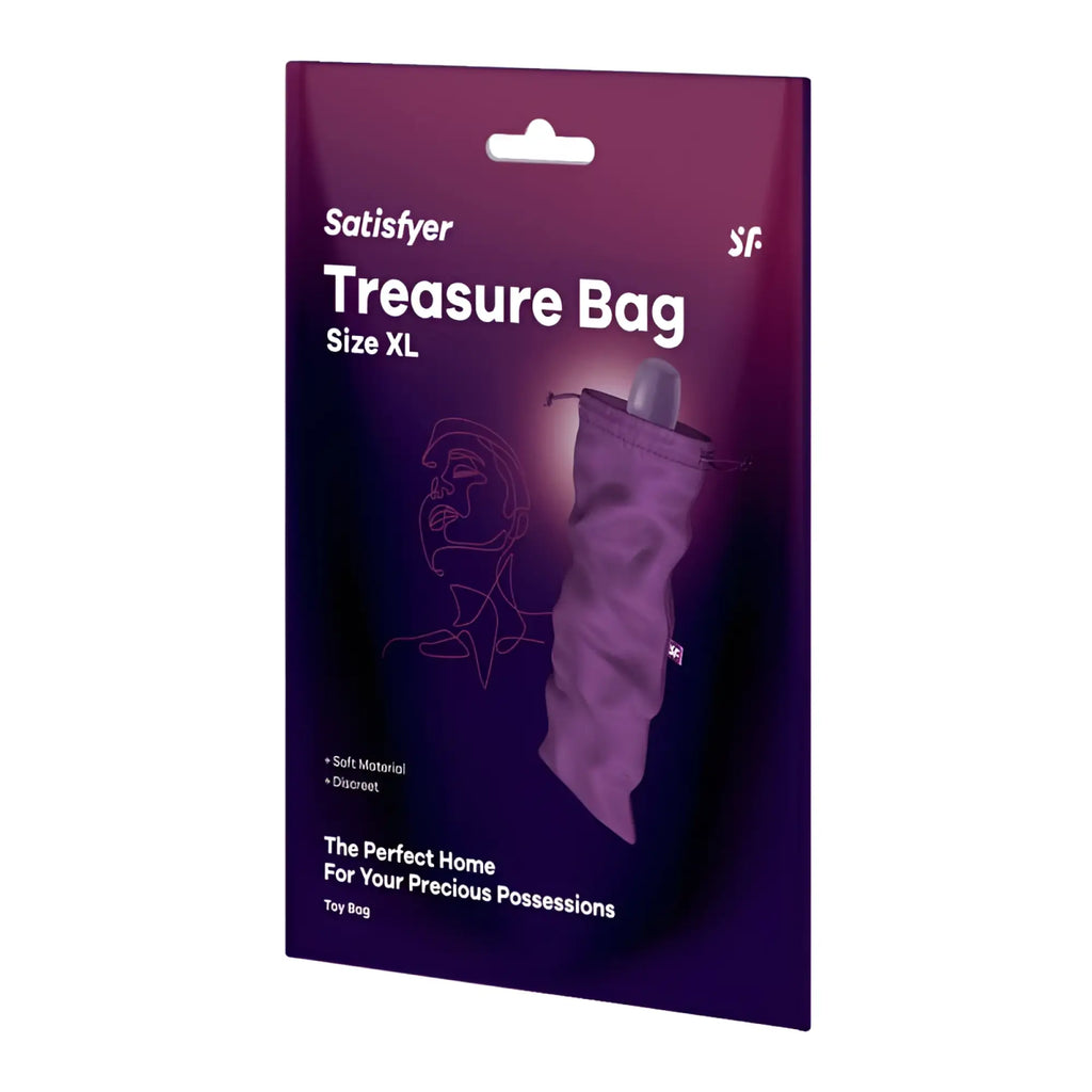 Purple satisfyer treasure bag xl made of soft fabric for discreet storage of personal items