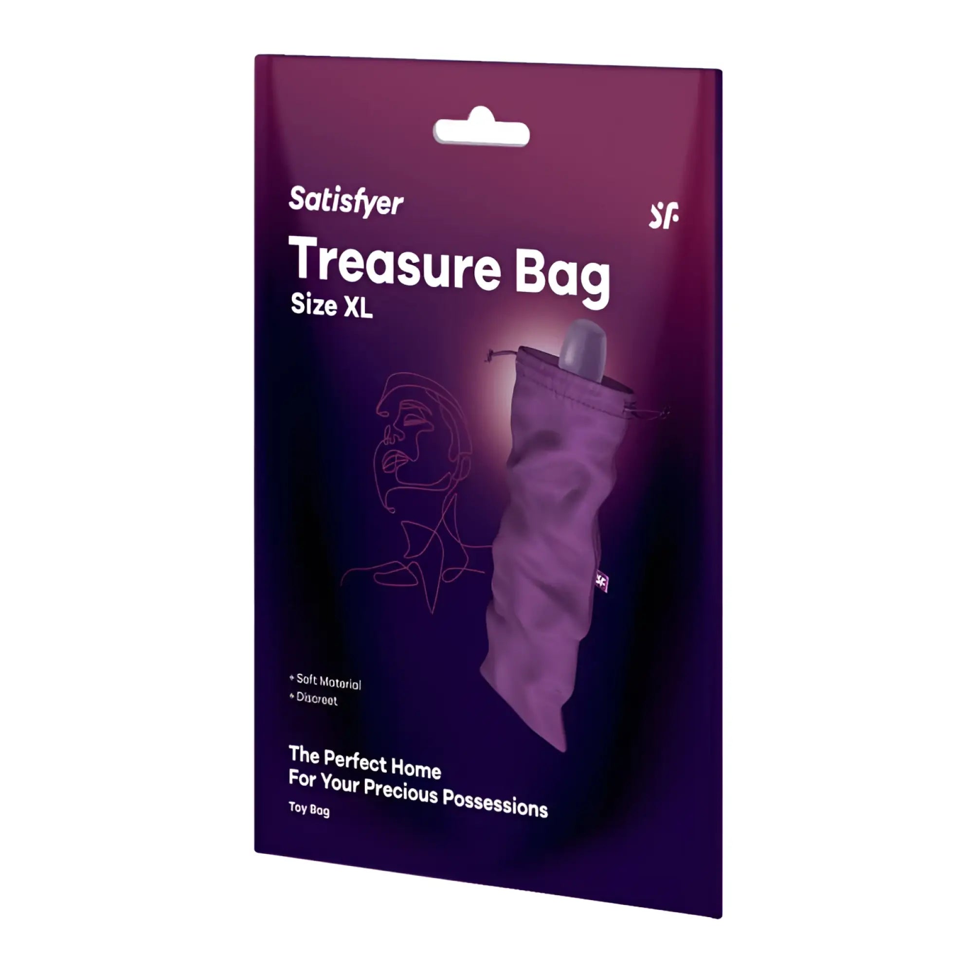 Purple satisfyer treasure bag xl made of soft fabric for discreet storage of personal items