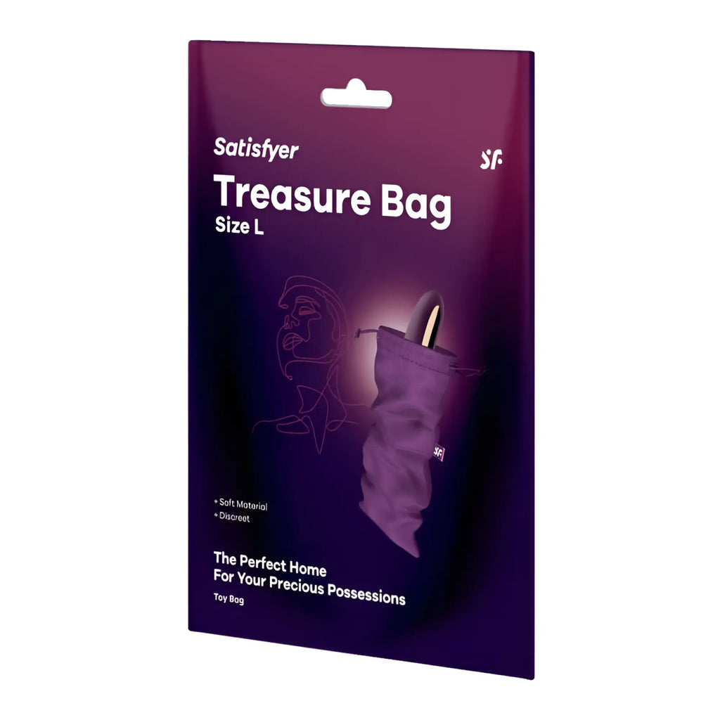 Purple satisfyer treasure bag large made of soft fabric for discreet and stylish storage of accessories