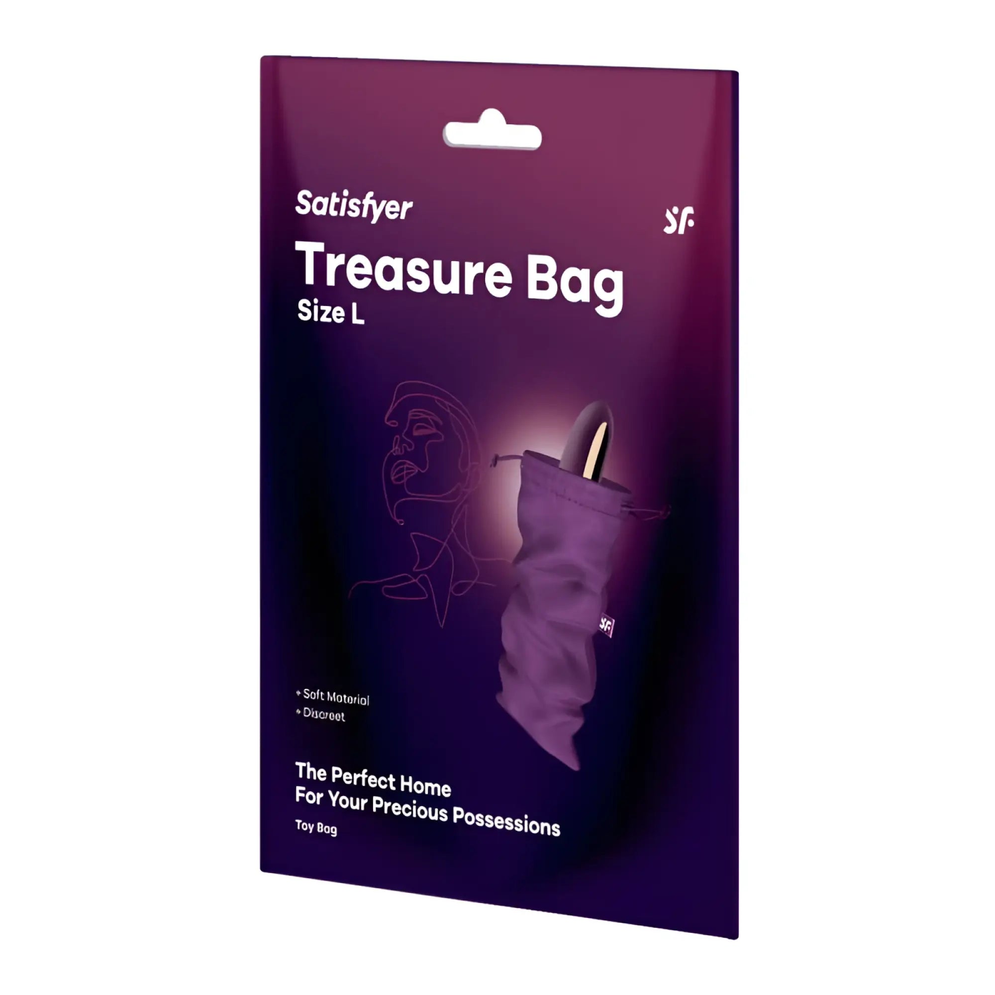 Purple satisfyer treasure bag large made of soft fabric for discreet and stylish storage of accessories