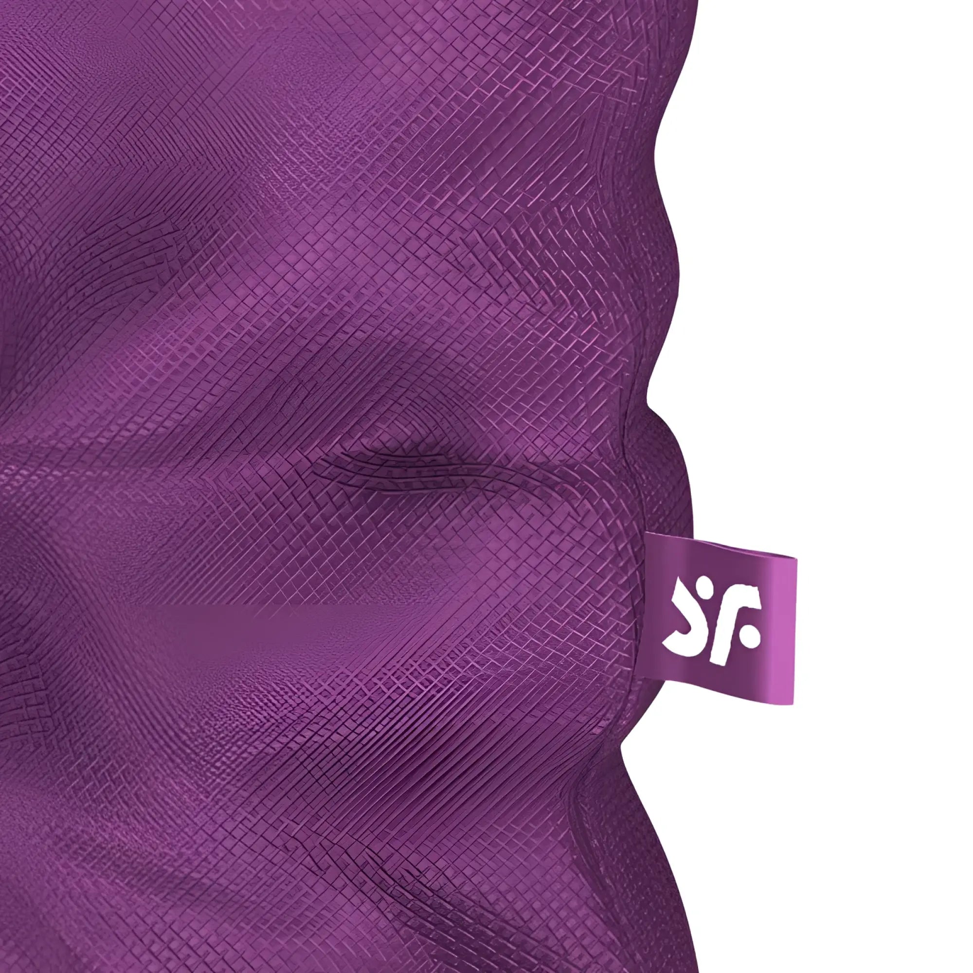 Purple woven fabric with subtle sheen and small matching brand tag on satisfyer treasure bag violet large