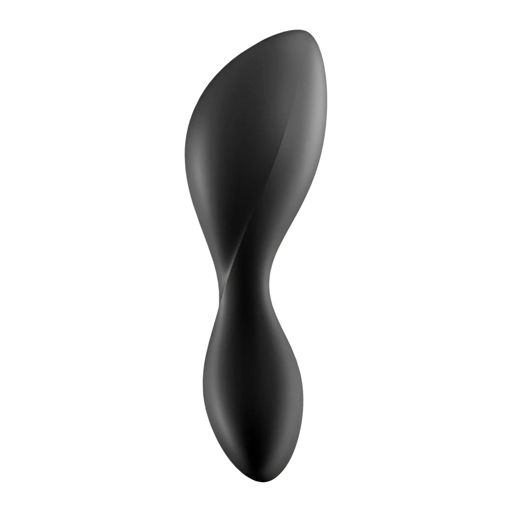 Black matte-finished ergonomic vibrating anal plug with sleek twisted design by satisfyer trendsetter connect app