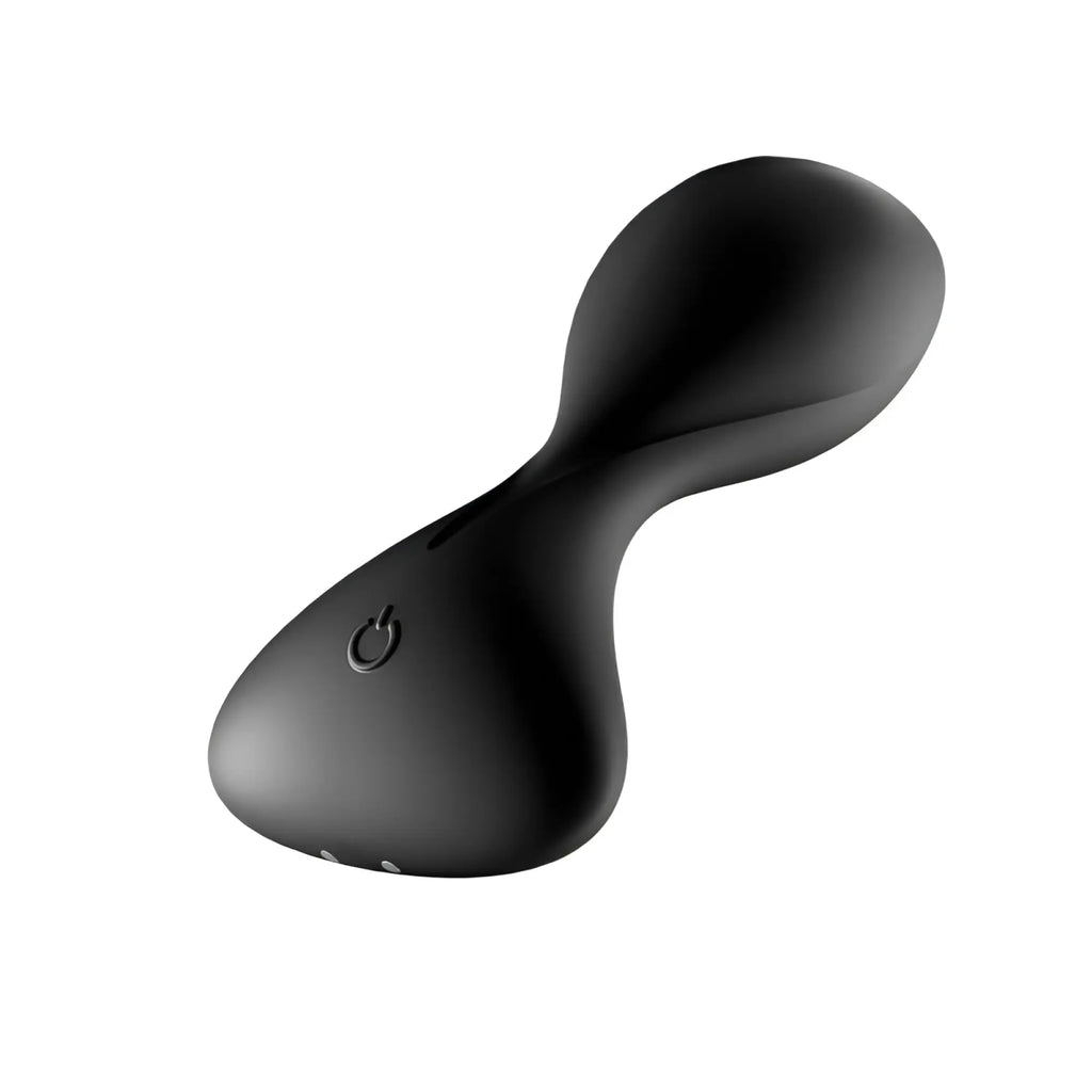 Black sleekly curved silicone vibrating anal plug with power button and indicator lights by satisfyer trendsetter connect app