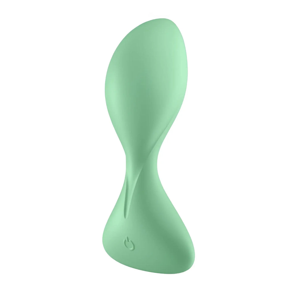 A sleek mint green silicone satisfying trendsetter connect app vibrating anal plug with smooth ergonomic design
